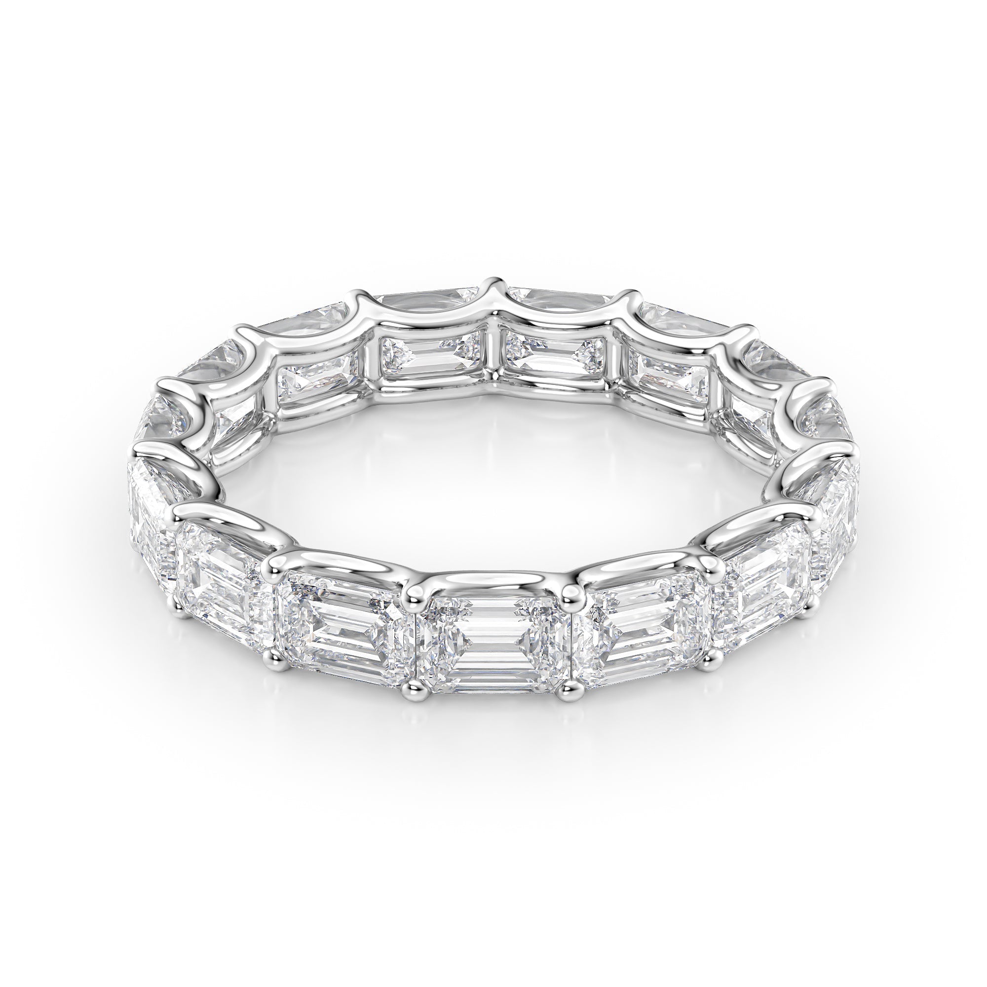 White :: Aranique 4.5ct emerald east west lab grown diamond eternity ring IGI certified white gold ultra luxury band