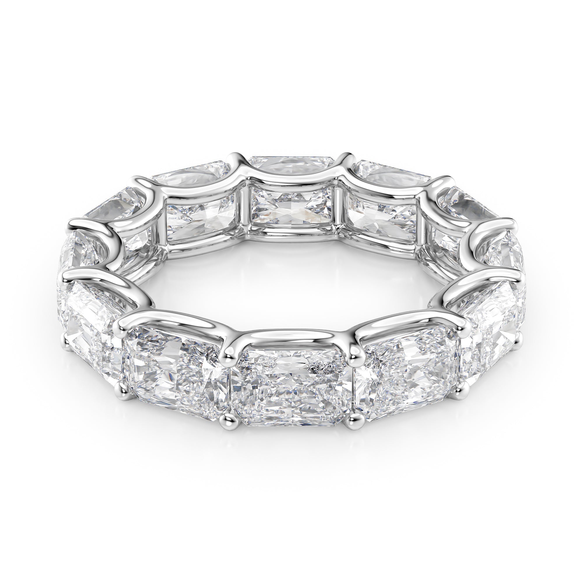 White :: Lunentia 6ct east west radiant u prong lab grown diamond eternity ring IGI certified white gold ultra luxury band