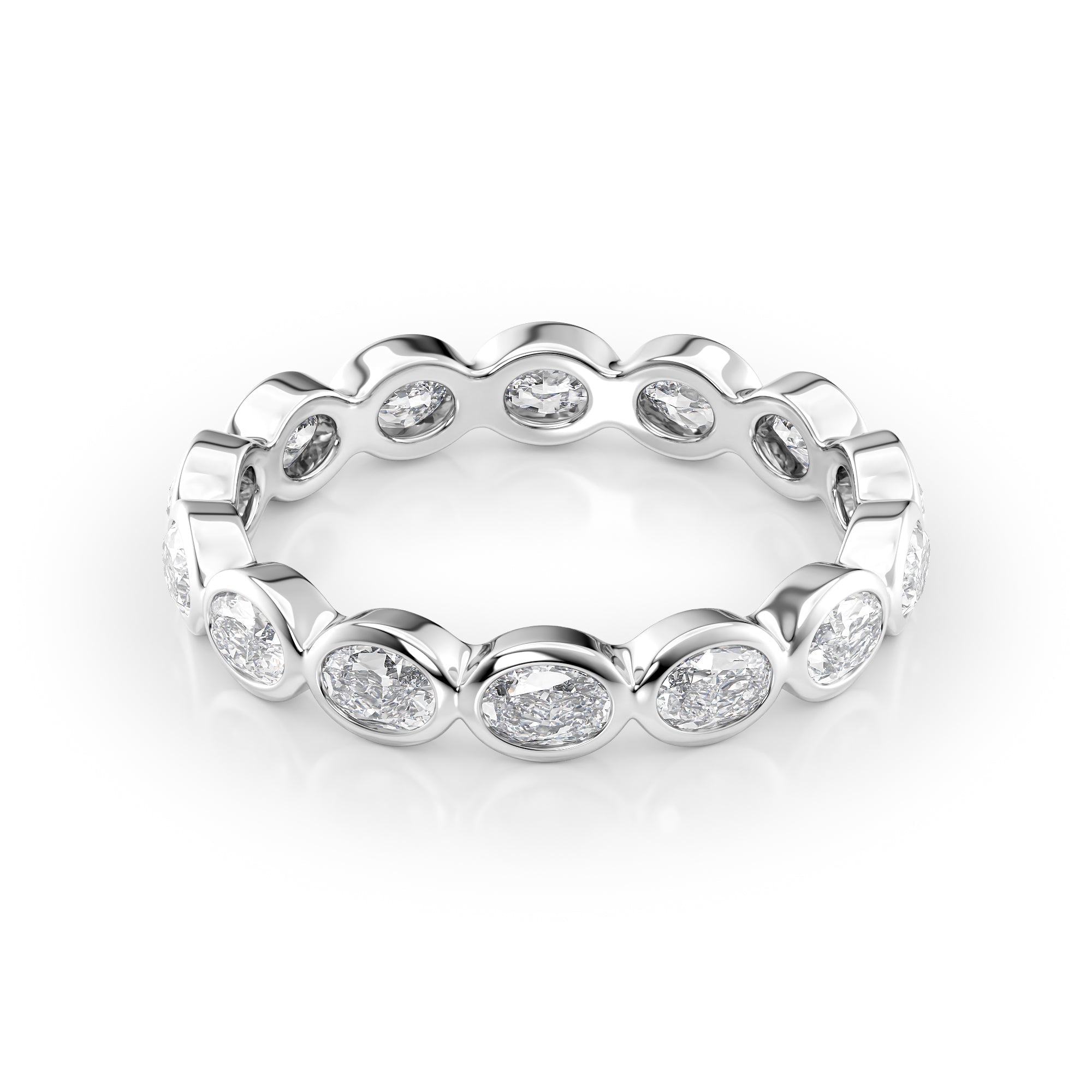 White :: Velmiquea 1.4ct oval east west bezel lab grown diamond eternity ring IGI certified white gold