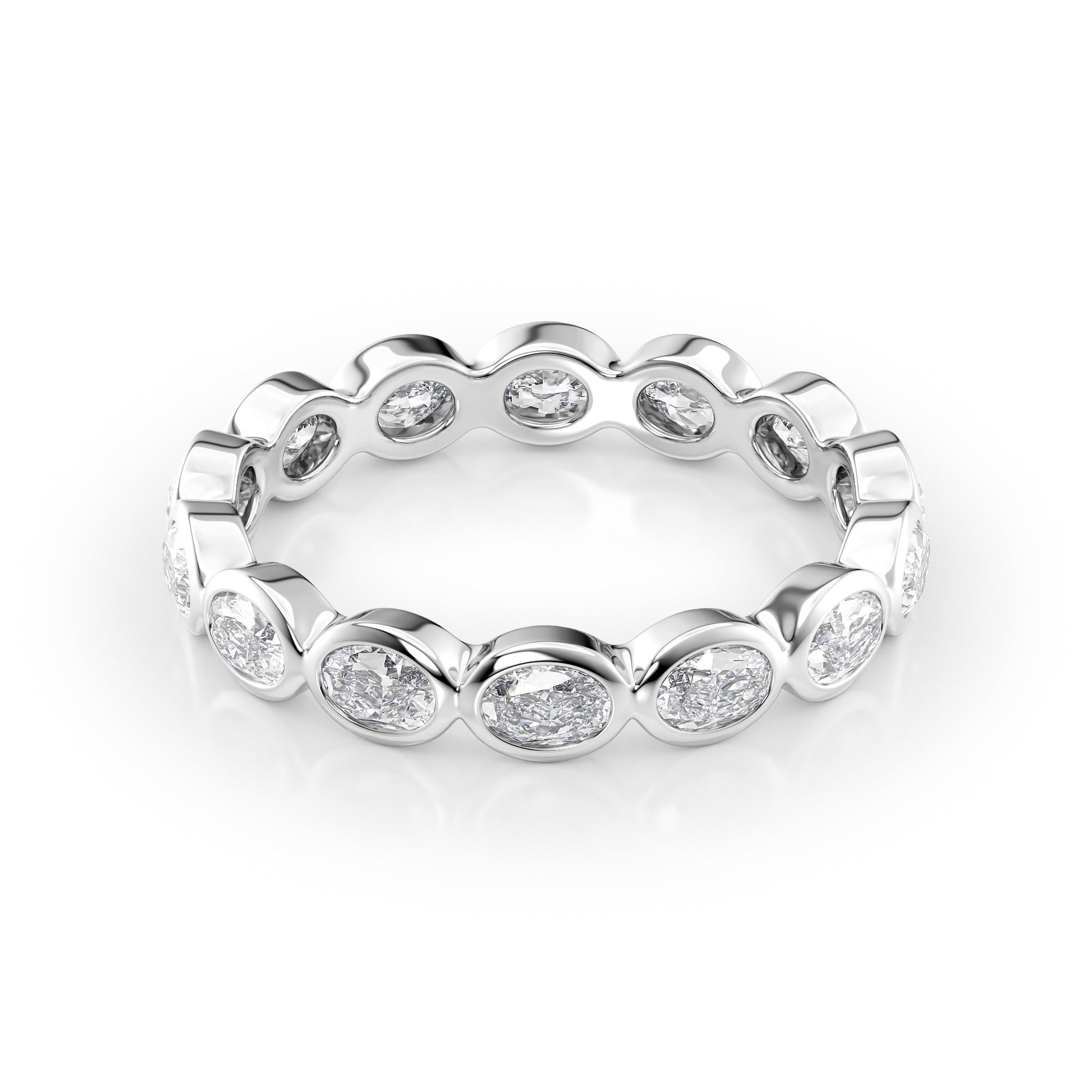 White :: Velmiquea 1.4ct oval east west bezel lab grown diamond eternity ring IGI certified white gold