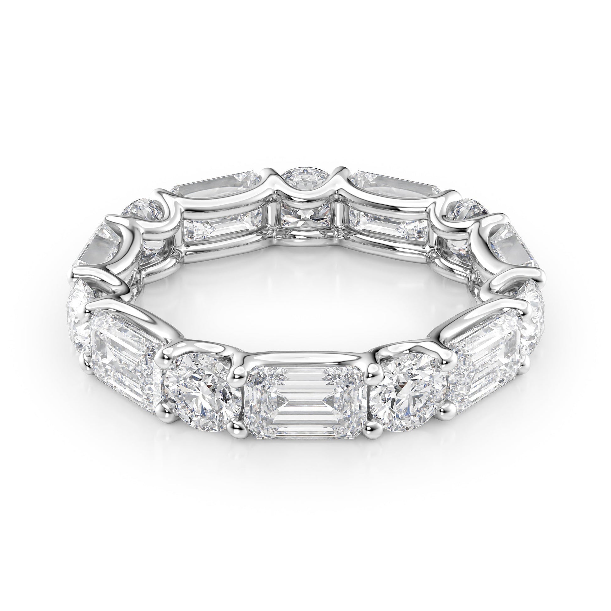 White :: Calmorae 5ct alternating emerald and round lab grown diamond eternity ring IGI certified white gold ultra luxury band