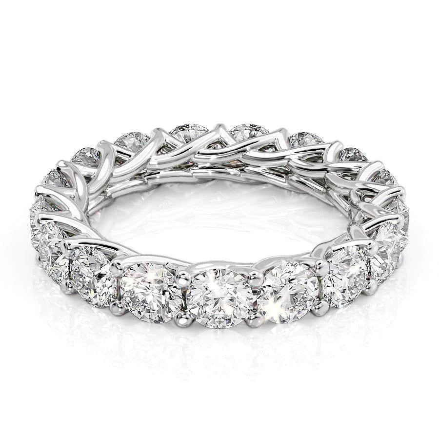 White :: Velorique 4ct round trellis lab grown diamond eternity ring IGI certified white gold ultra luxury band