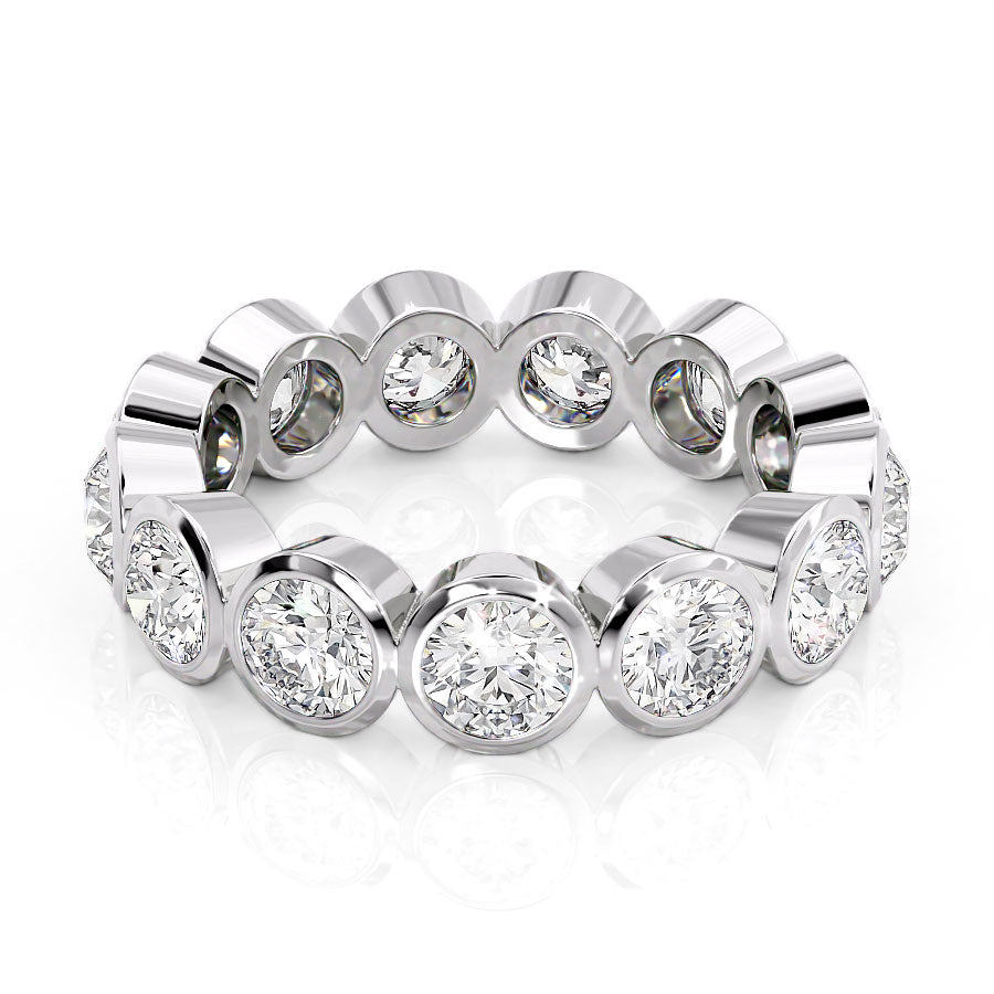 White :: Seriquea 3.5ct round bezel lab grown diamond eternity ring IGI certified white gold luxury wedding band