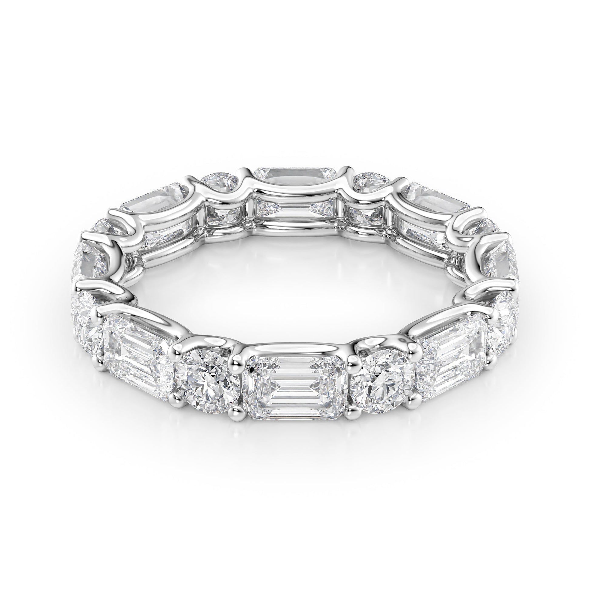 White :: Calmorae 4.2ct alternating emerald and round lab grown diamond eternity ring IGI certified white gold luxury band