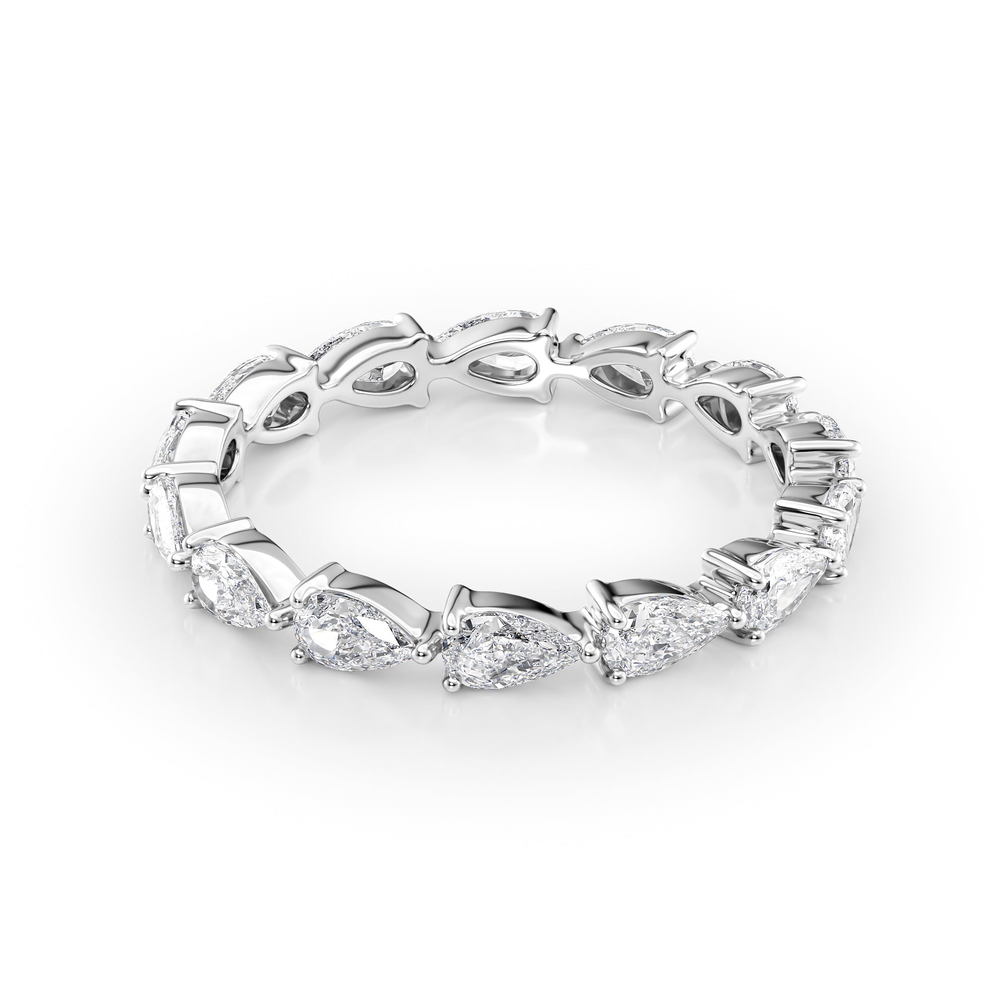 White :: Orvellae 1.5ct pear east west lab grown diamond eternity ring IGI certified white gold wedding band