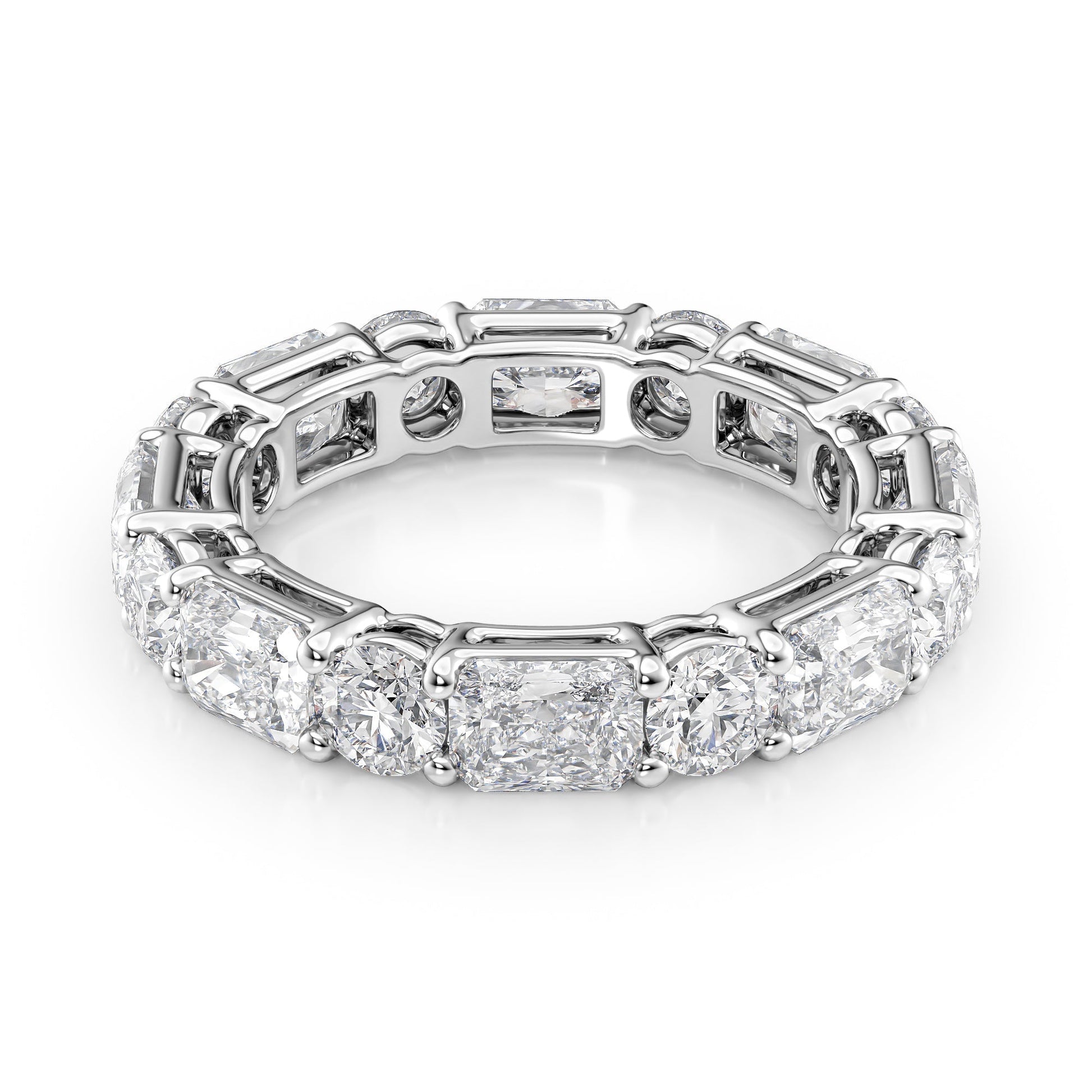 White :: Elvique 4.6ct alternating radiant and round lab grown diamond eternity ring IGI certified white gold ultra luxury band