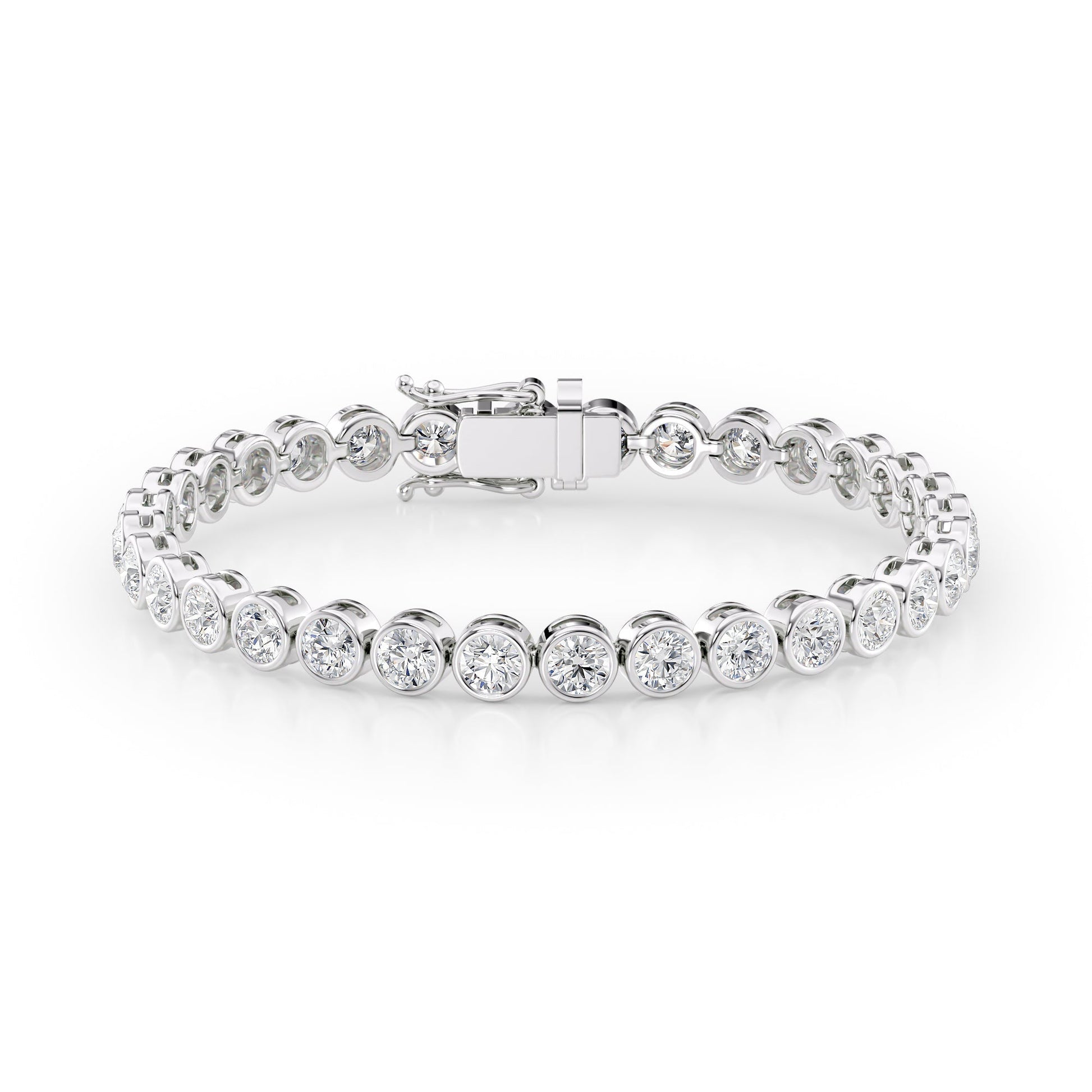 white :: 8.5 carat round bezel lab grown diamond tennis bracelet IGI certified