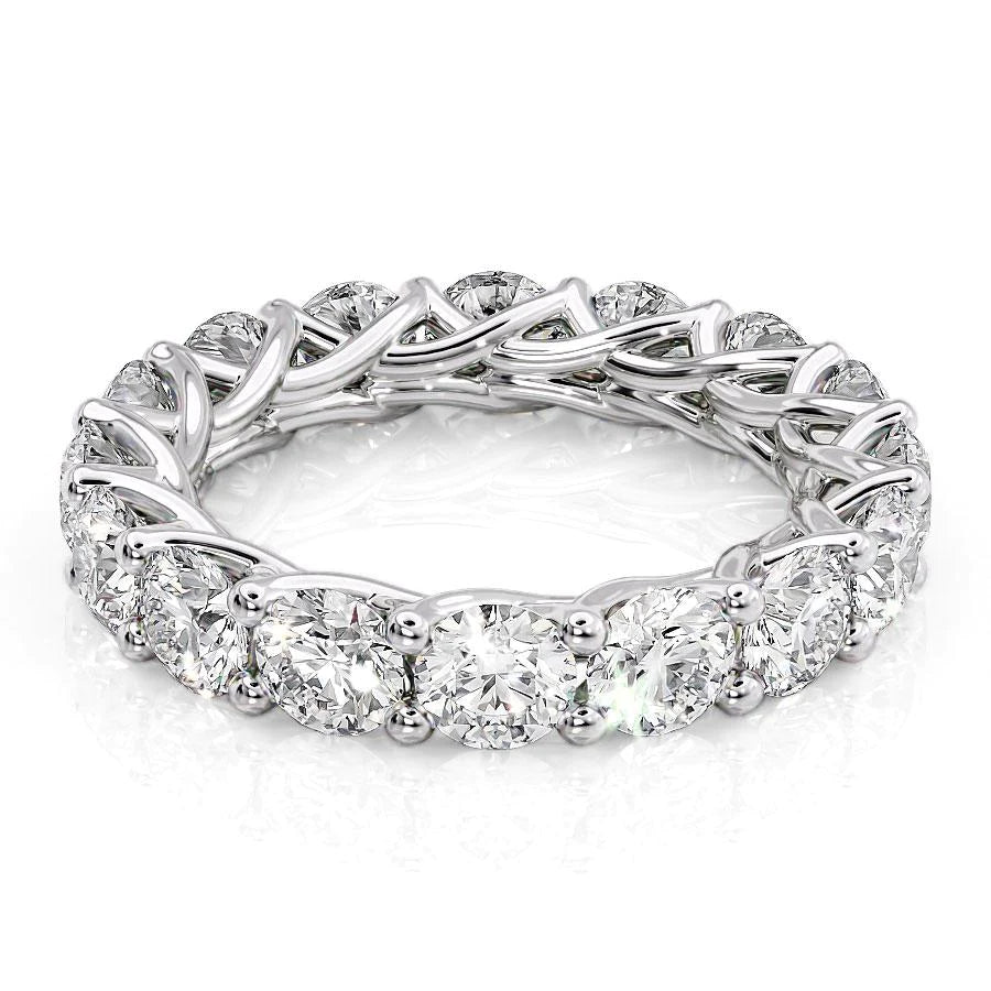 White :: Velorique 4.5ct round trellis lab grown diamond eternity ring IGI certified white gold ultra luxury band
