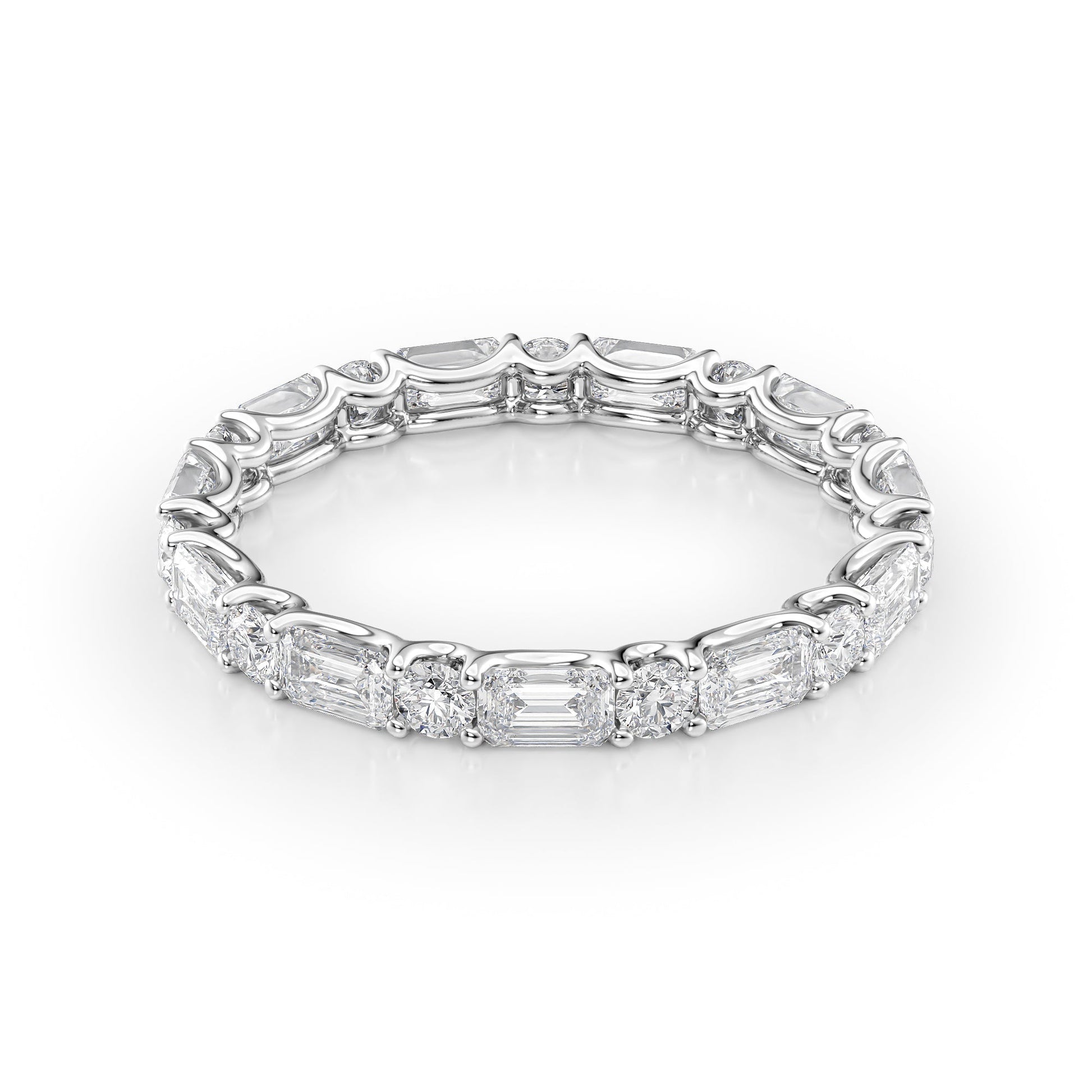 White :: Calmorae 2ct alternating emerald and round lab grown diamond eternity ring IGI certified white gold