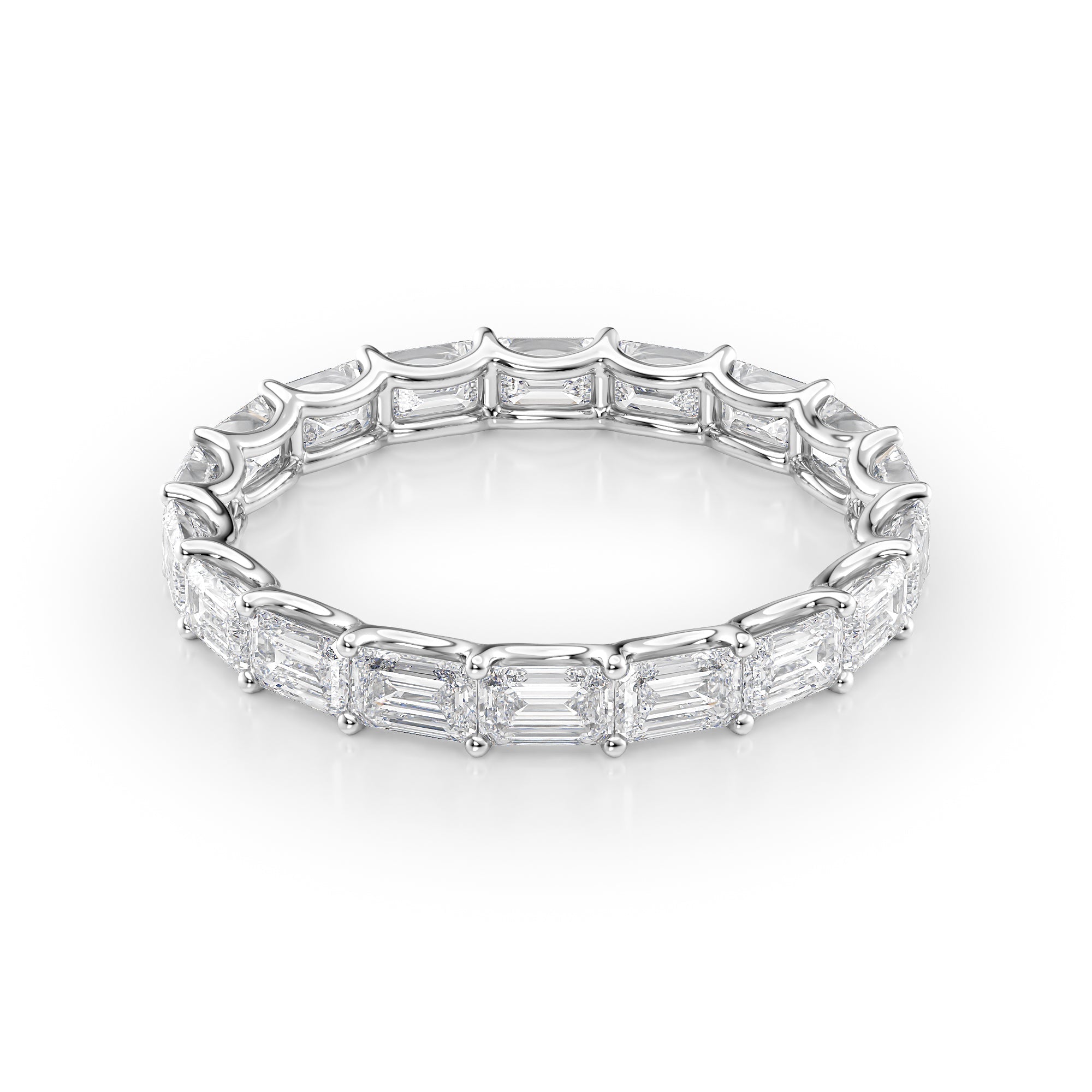 White :: Aranique 2.5ct emerald east west lab grown diamond eternity ring IGI certified white gold