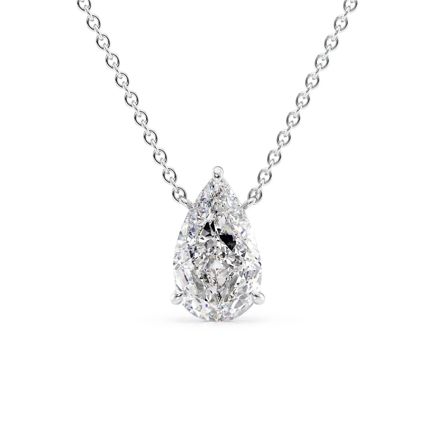 white :: 0.5 carat pear lab grown diamond pendant necklace in white gold