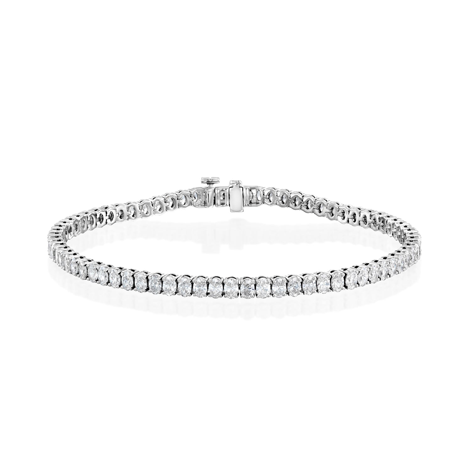 white :: 6ct oval brilliant lab grown diamond tennis bracelet four prong setting