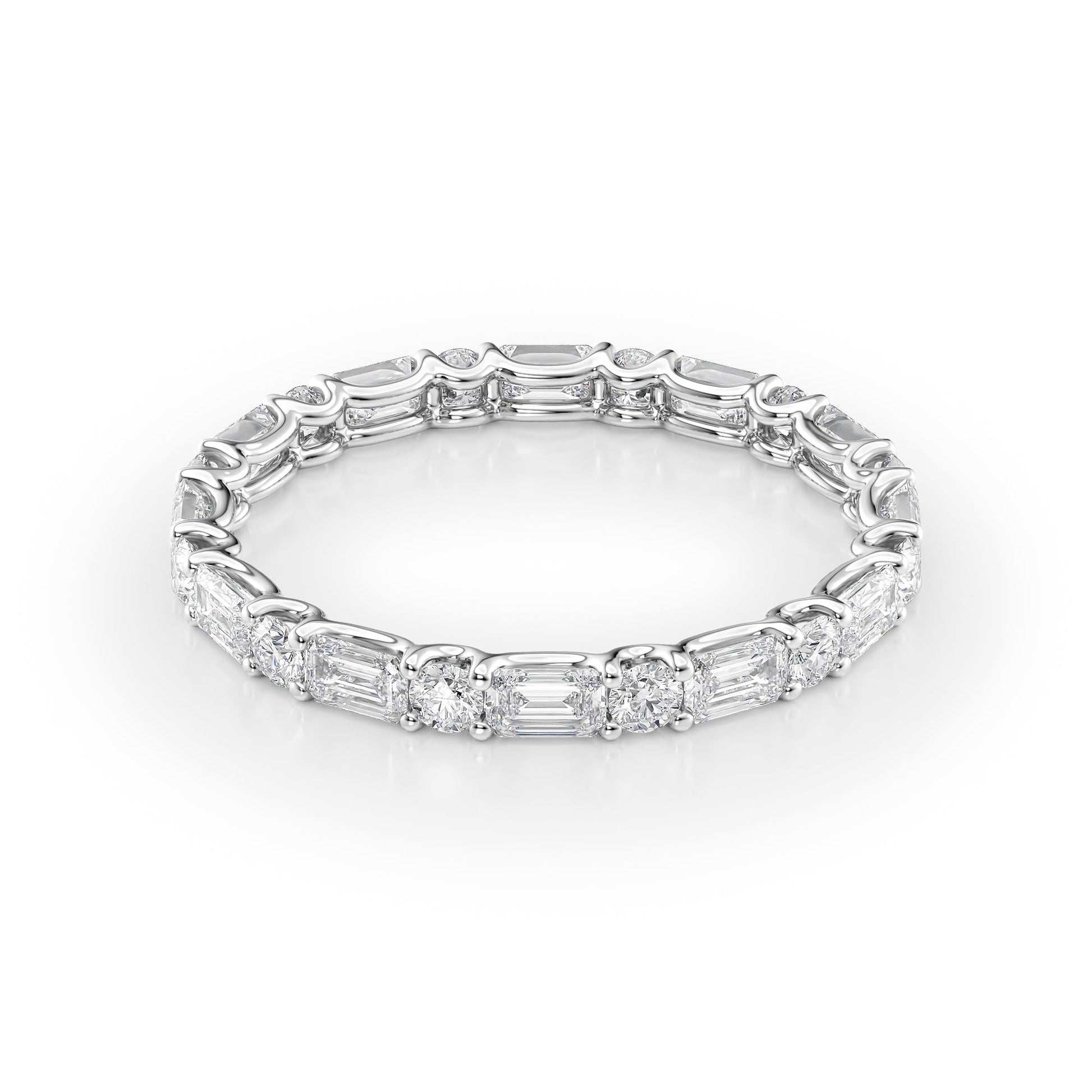 White :: Calmorae 1.5ct alternating emerald and round lab grown diamond eternity ring IGI certified white gold