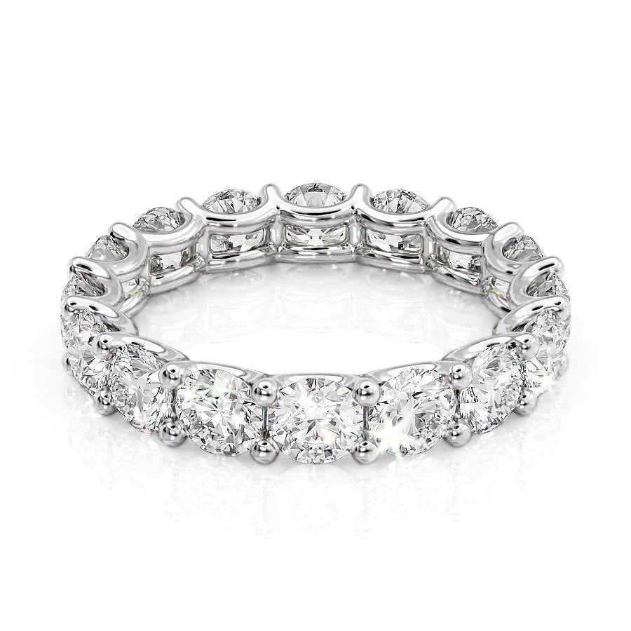 White :: Zenorique 4ct round u prong lab grown diamond eternity ring IGI certified white gold luxury wedding band