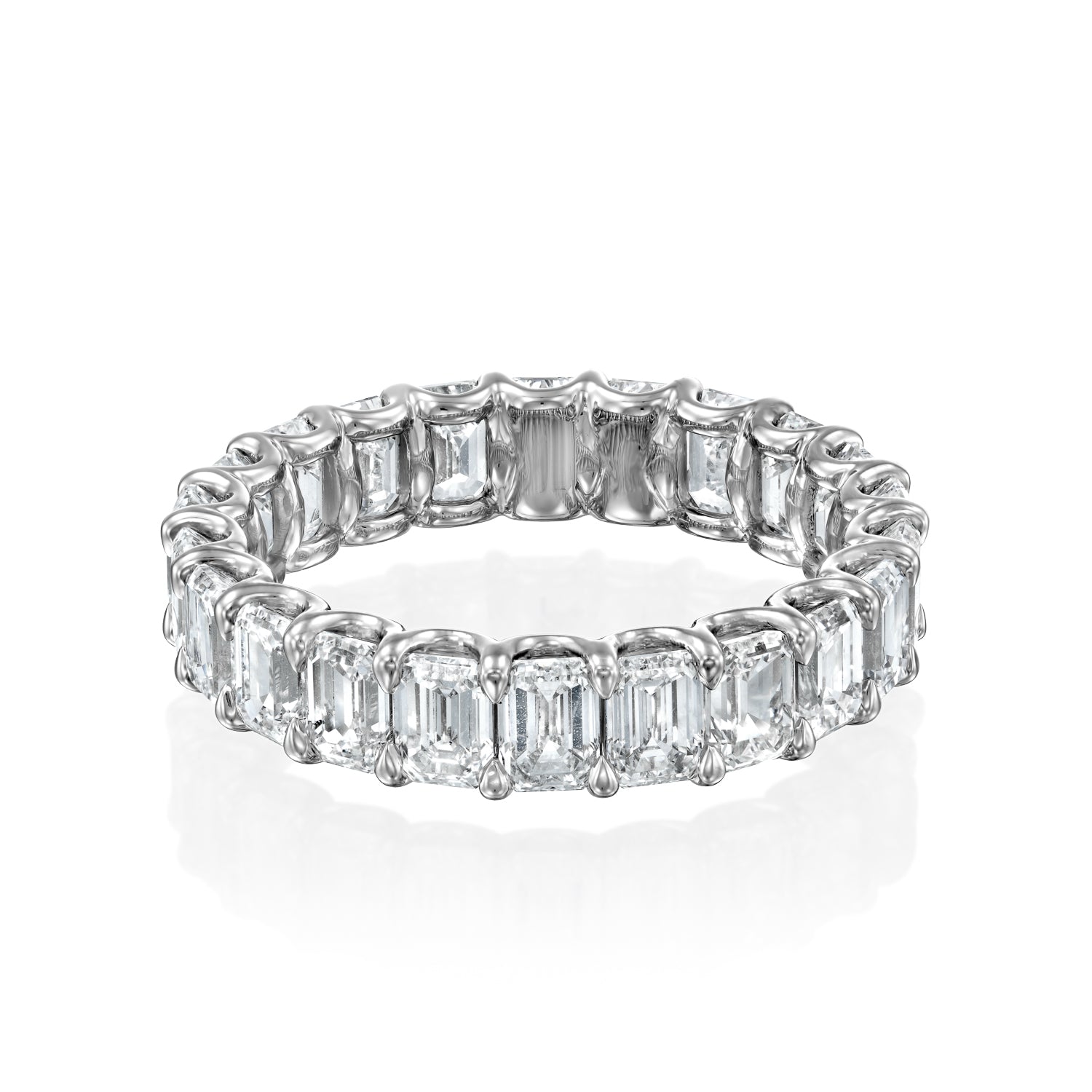 White :: Oramara 5ct emerald u prong lab grown diamond eternity ring IGI certified white gold ultra luxury band