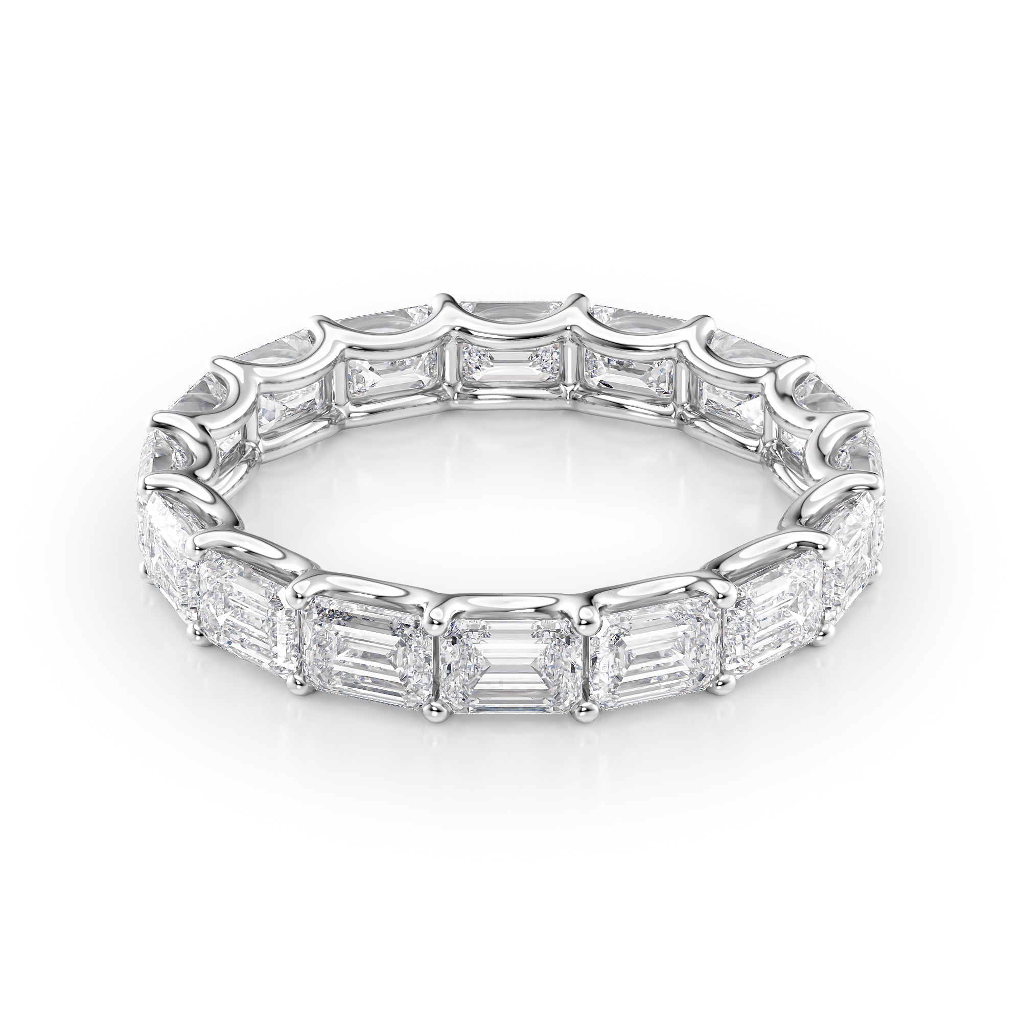 White :: Aranique 4ct emerald east west lab grown diamond eternity ring IGI certified white gold ultra luxury band