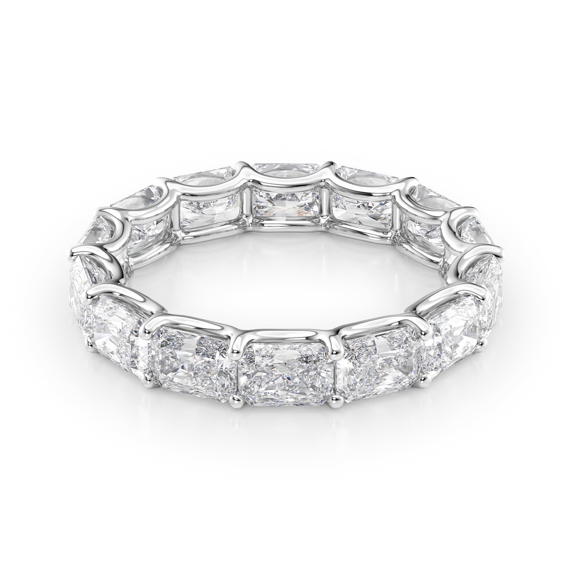 White :: Lunentia 4ct east west radiant u prong lab grown diamond eternity ring IGI certified white gold ultra luxury band