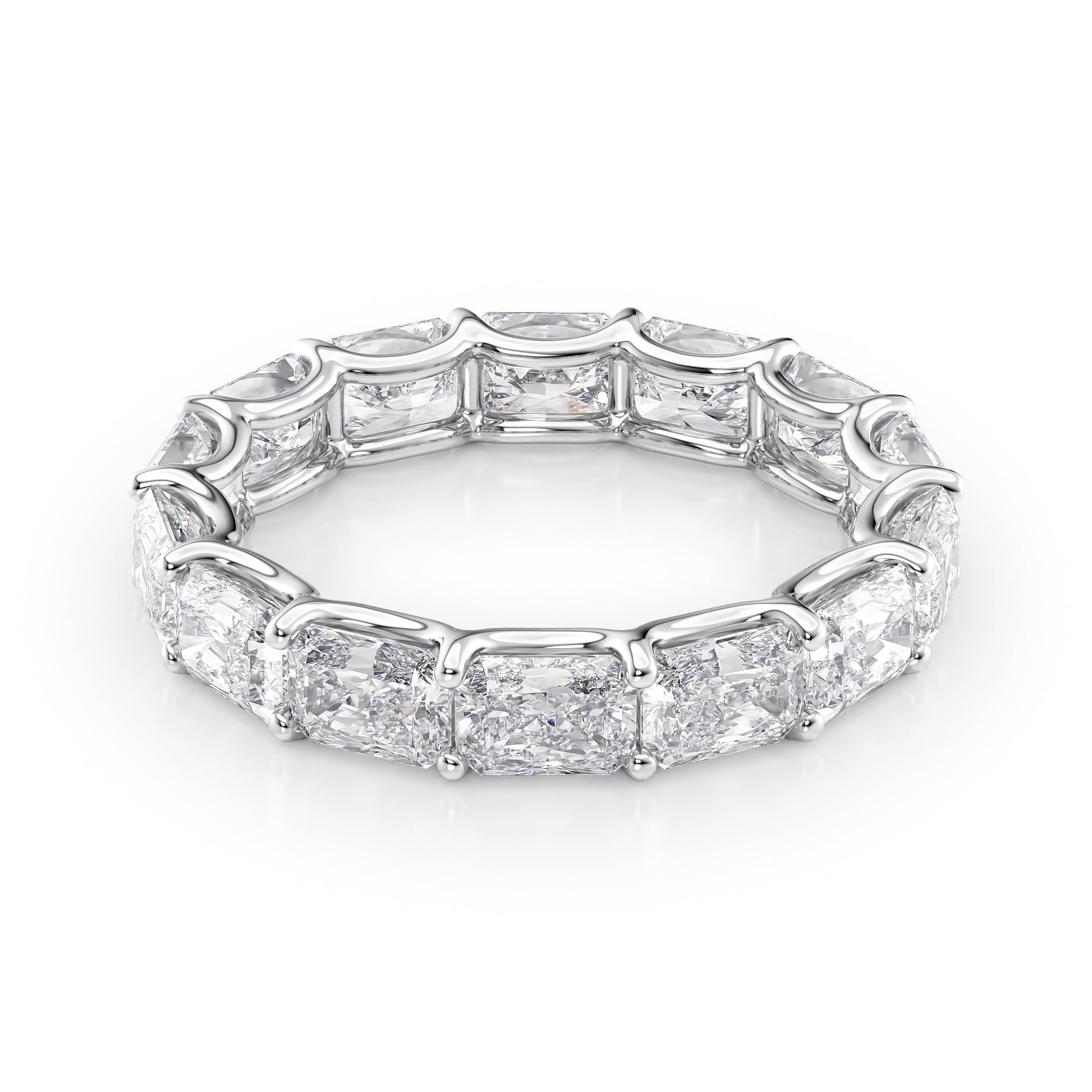 White :: Lunentia 4ct east west radiant u prong lab grown diamond eternity ring IGI certified white gold ultra luxury band