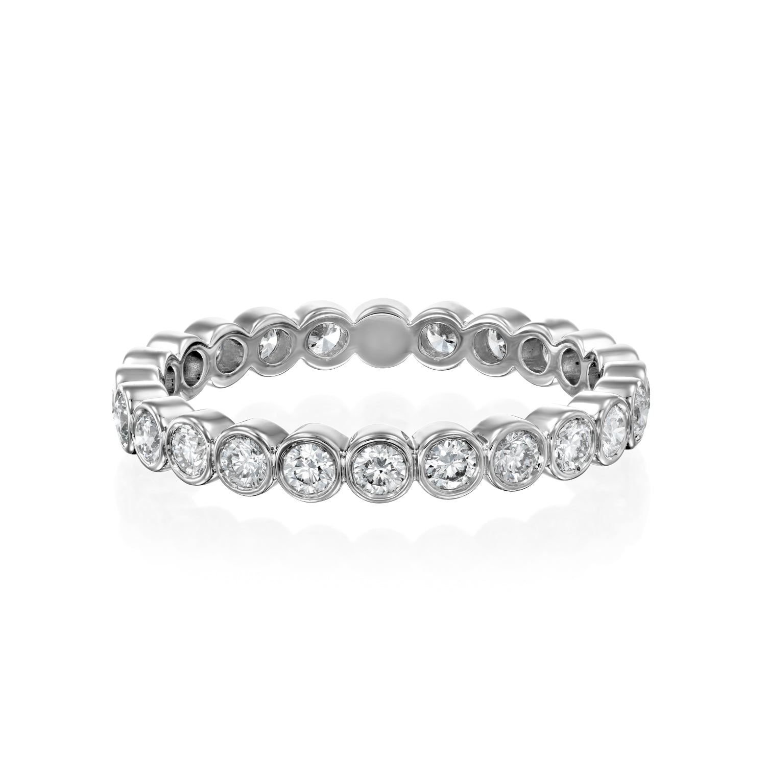 White :: Seriquea 0.5ct round bezel lab grown diamond eternity ring IGI certified white gold wedding band