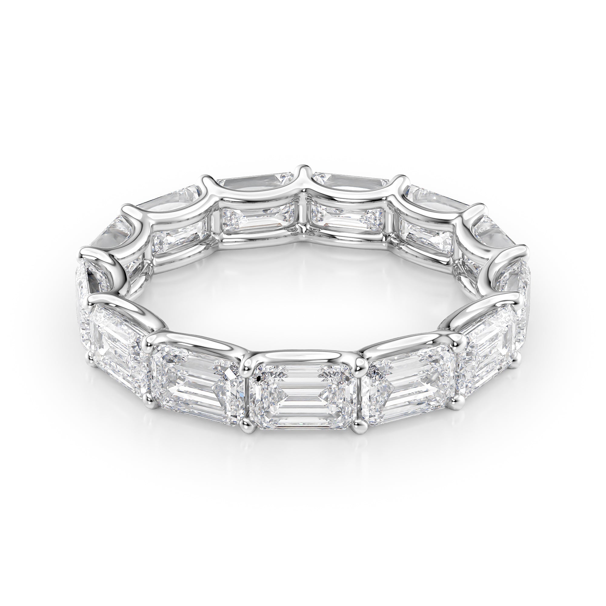 White :: Aranique 5ct emerald east west lab grown diamond eternity ring IGI certified white gold ultra luxury band