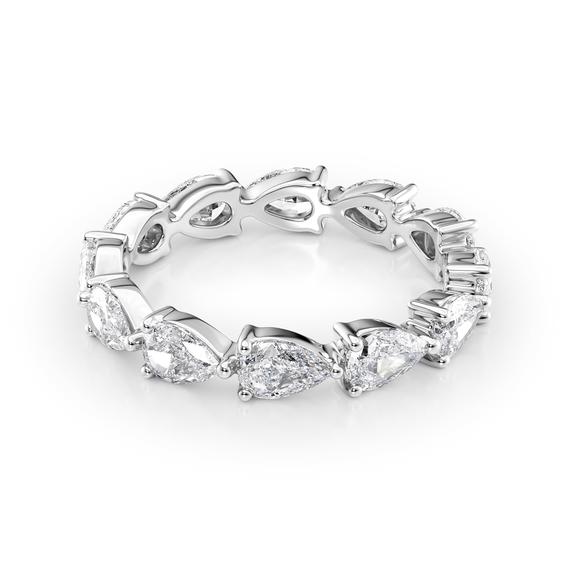 White :: Orvellae 2.5ct pear east west lab grown diamond eternity ring IGI certified white gold wedding band