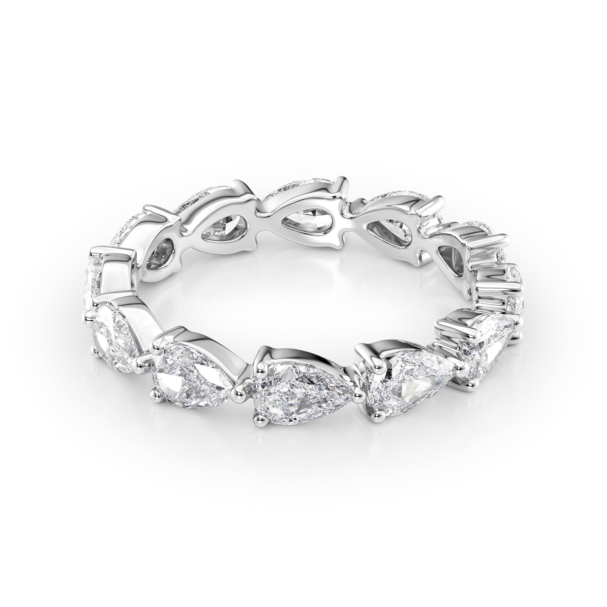 White :: Orvellae 2.5ct pear east west lab grown diamond eternity ring IGI certified white gold wedding band
