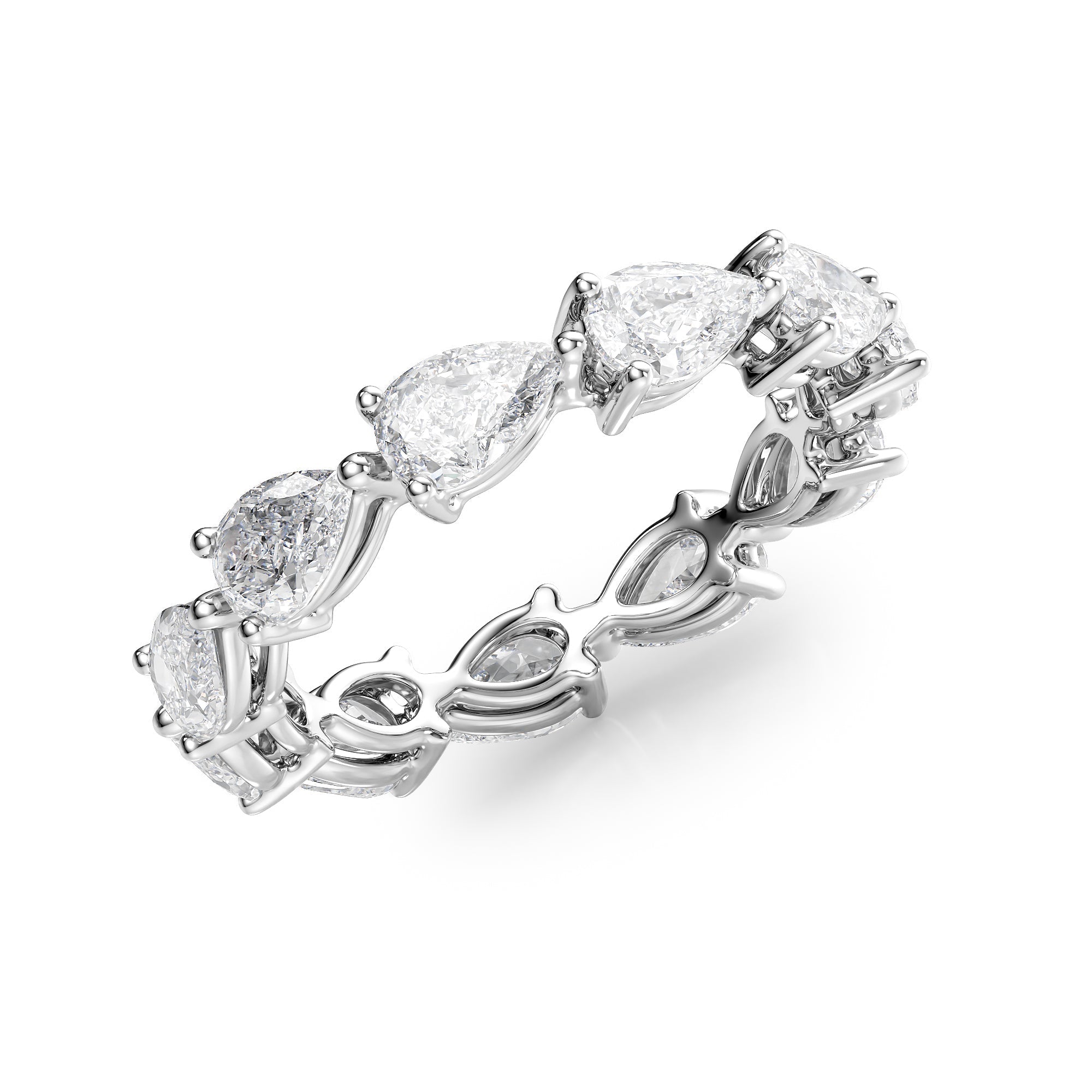 White :: 3 carat pear east west lab grown diamond eternity ring white gold horizontal full diamond band