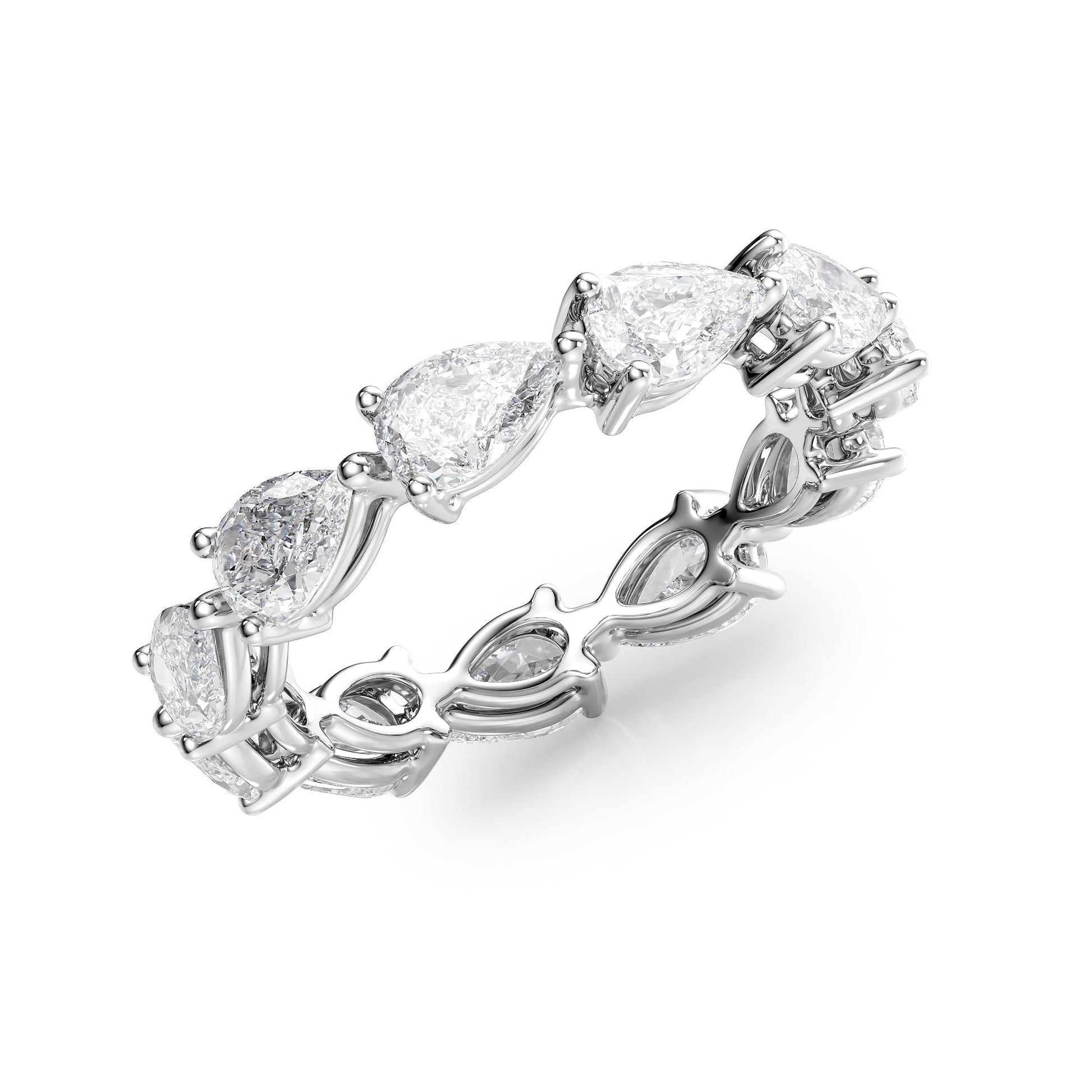 White :: 3 carat pear east west lab grown diamond eternity ring white gold horizontal full diamond band
