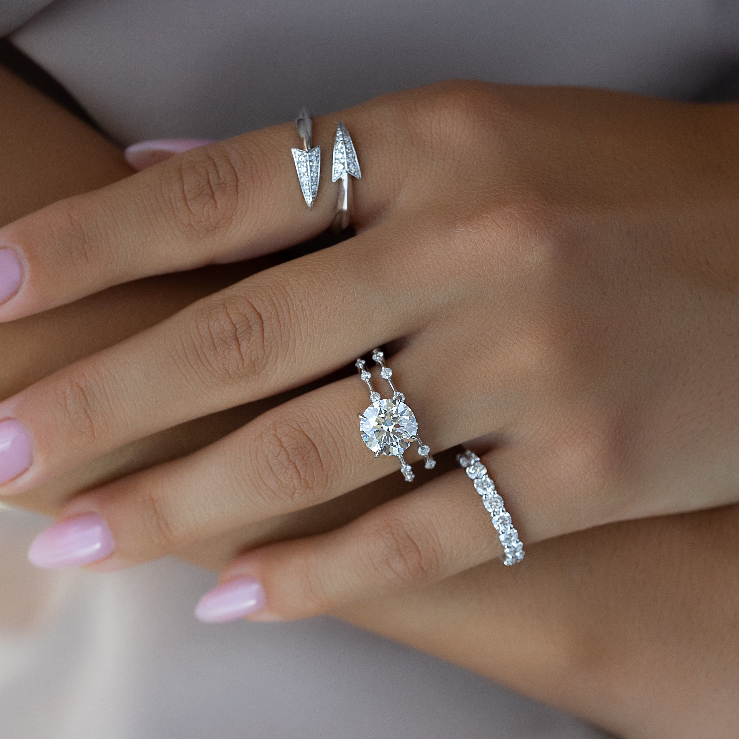 White :: 2 carat round u prong lab grown diamond eternity ring white gold full diamond band
