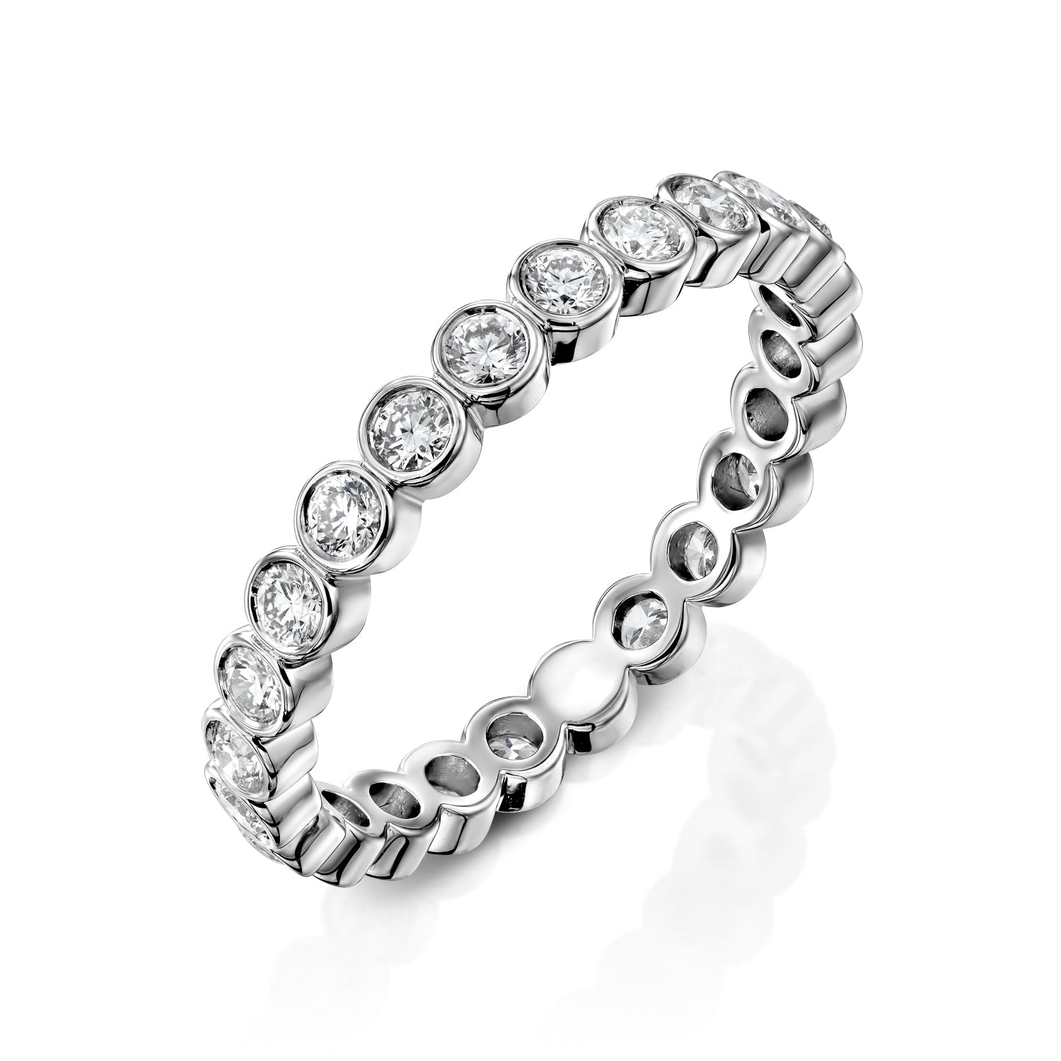 White :: half carat round bezel set lab grown diamond eternity ring white gold full band stackable ring