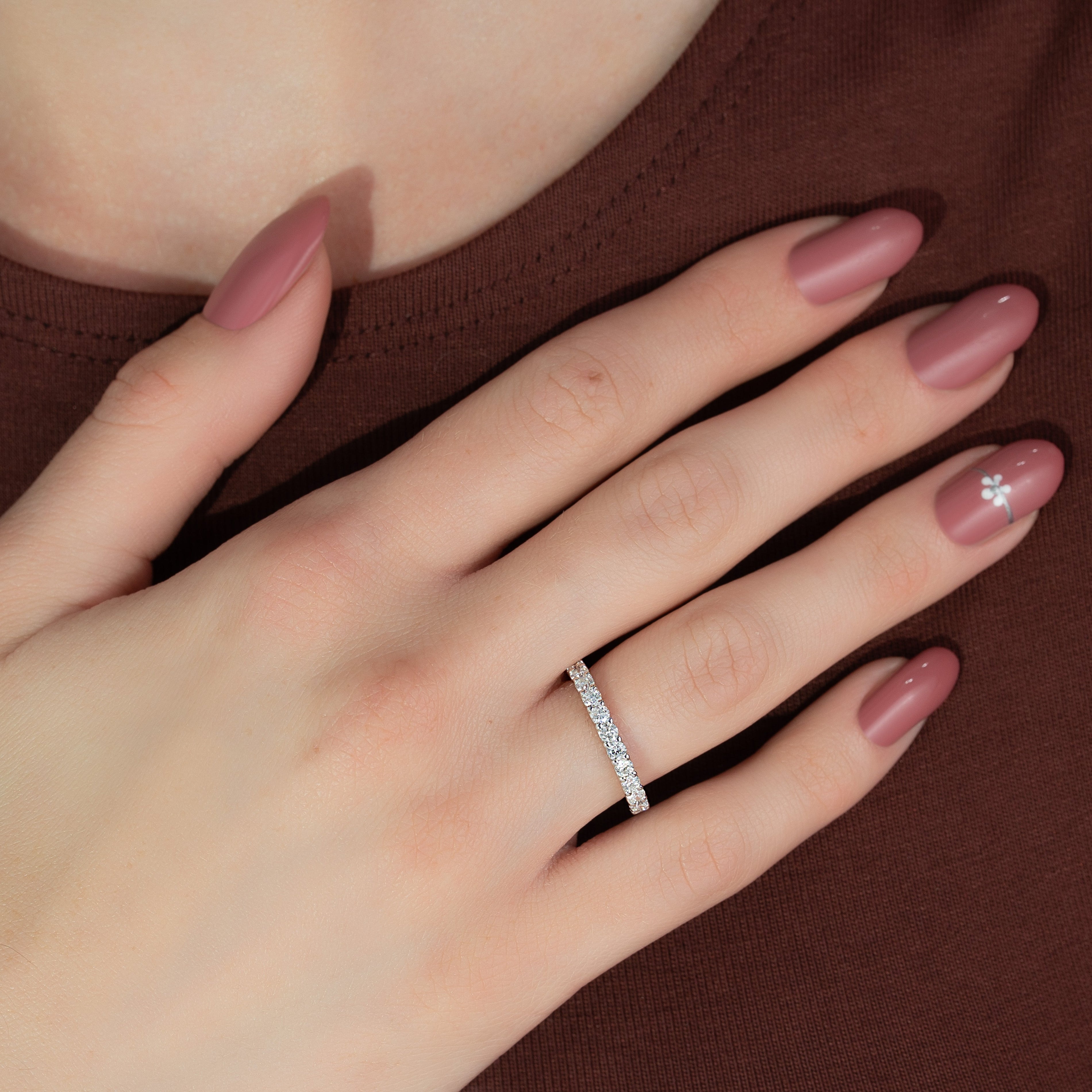White :: 1.2 carat round u prong lab grown diamond eternity ring white gold full diamond band