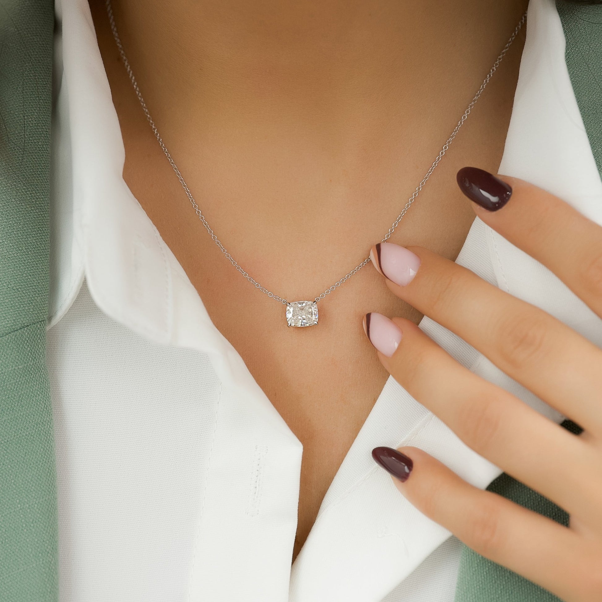 white :: 1 carat elongated cushion diamond necklace with exceptional brilliance