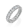 White :: 5 carat emerald cut lab grown diamond u prong eternity ring white gold full diamond band