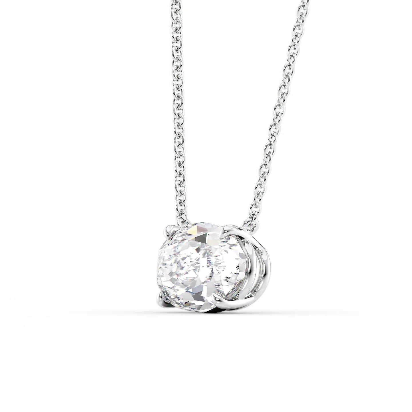 white :: elegant oval diamond pendant with petal prong setting in white gold