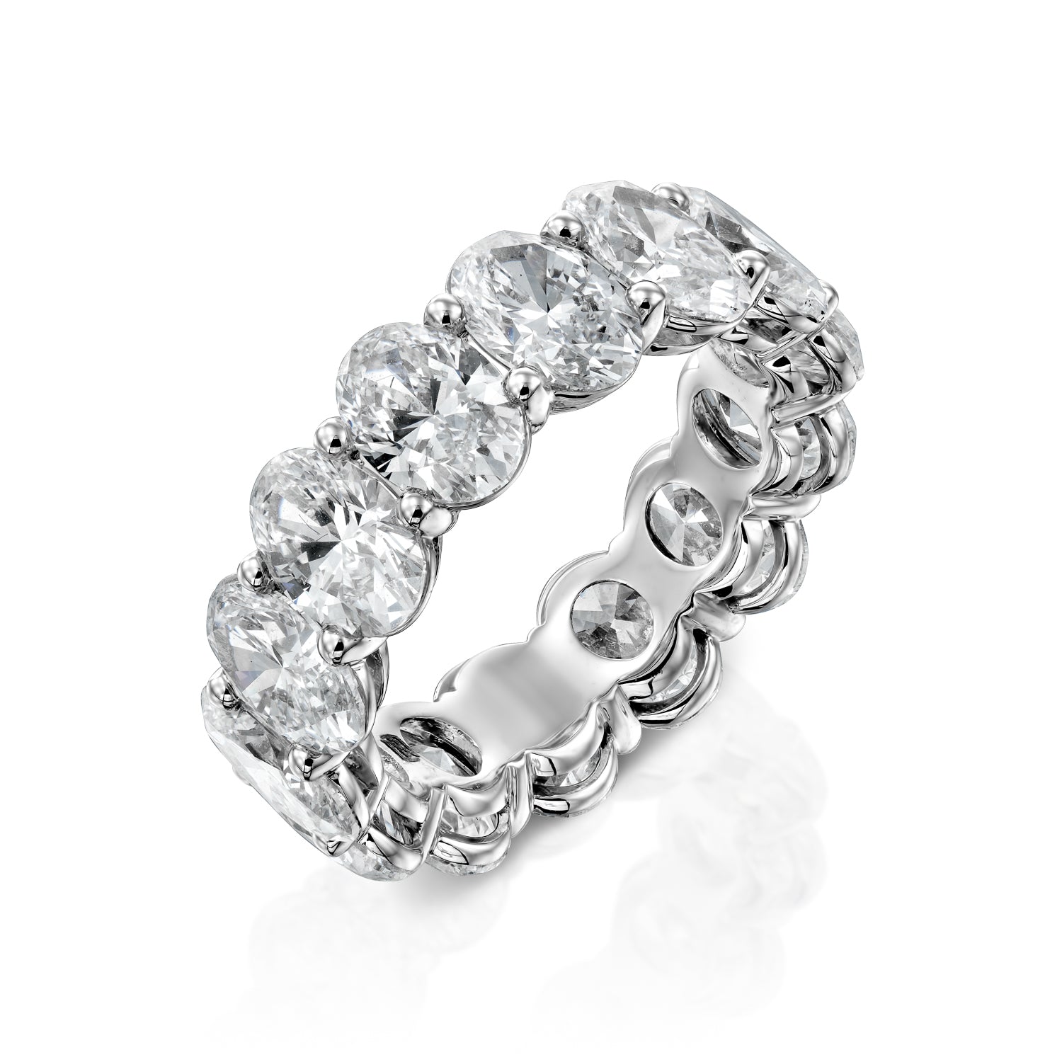 White :: 7 carat oval lab grown diamond eternity ring white gold full diamond band