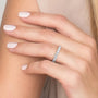 White :: 2 carat round lab grown diamond trellis eternity ring white gold full diamond band