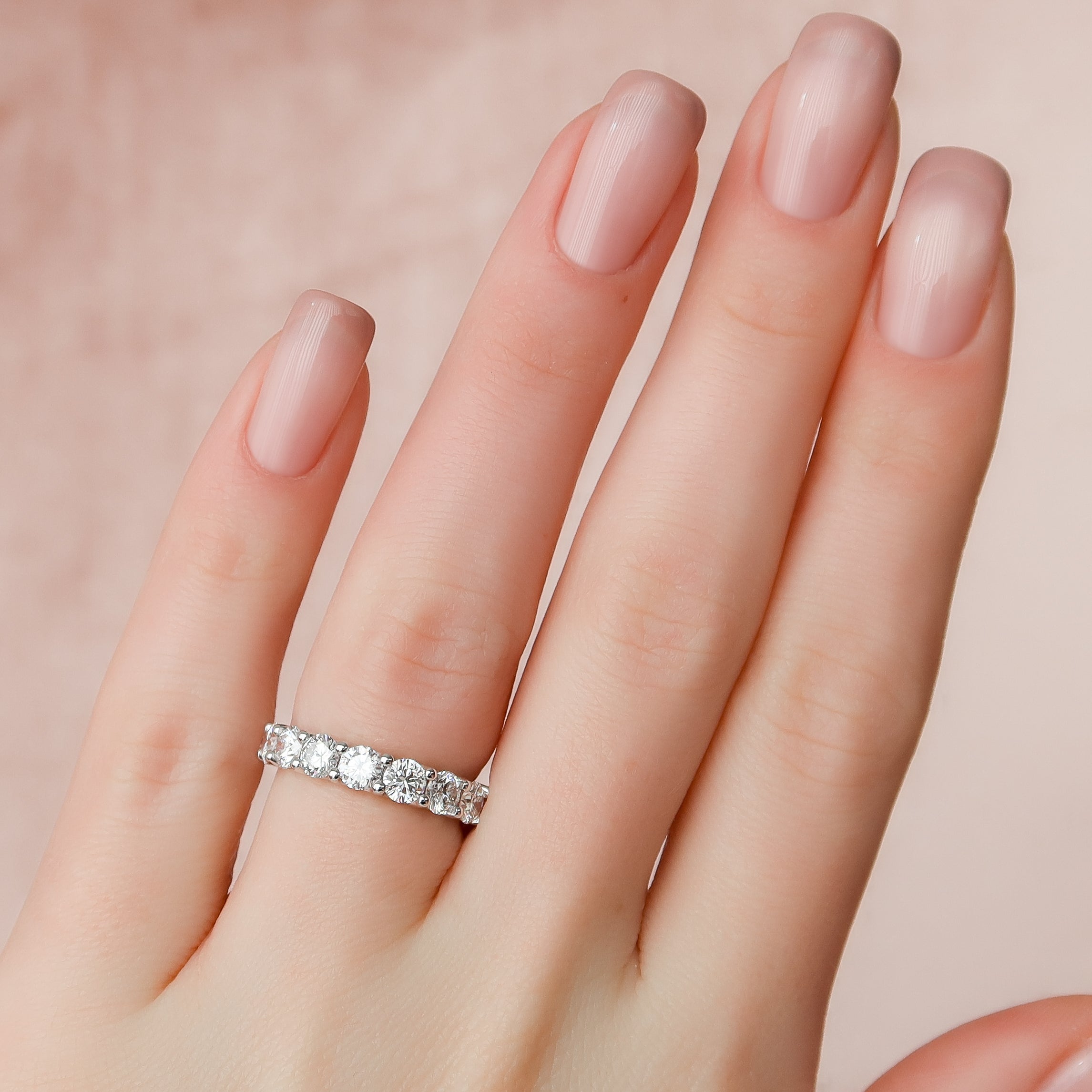 White :: 4 carat round u prong lab grown diamond eternity ring white gold full diamond band