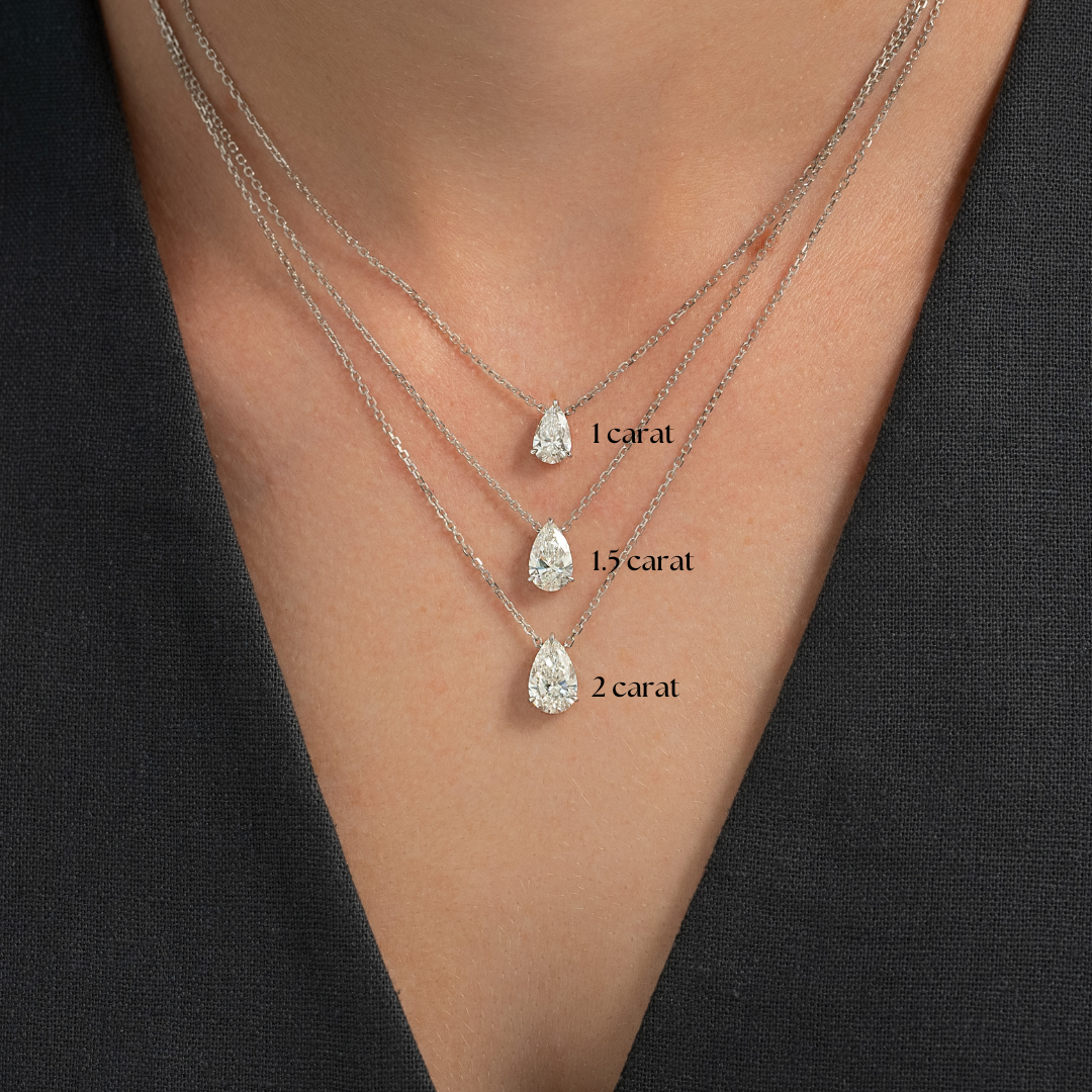 white :: 1 carat pear lab diamond necklace in polished white gold