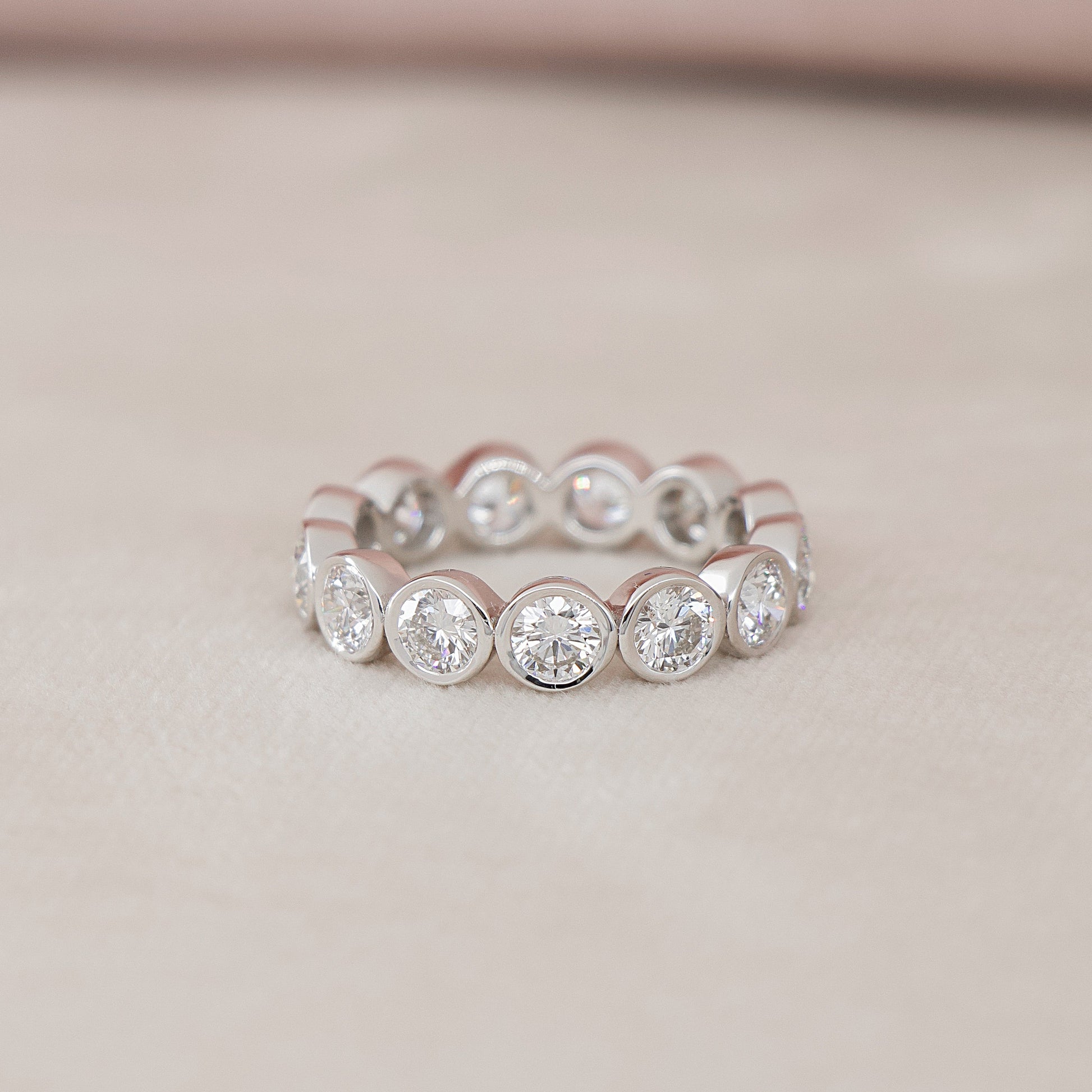 White :: IGI certified 3.5ct round lab diamond bezel eternity ring white gold statement ring