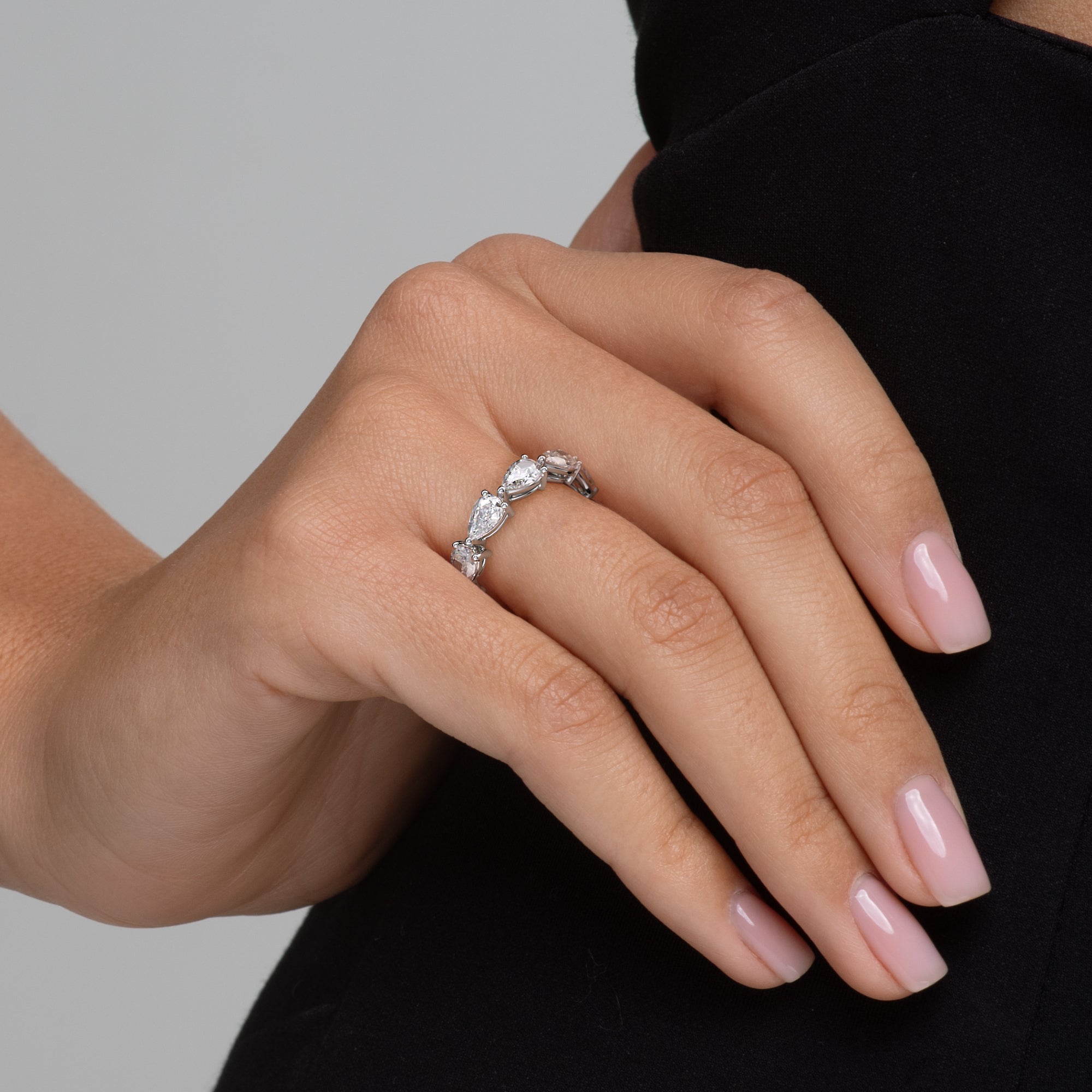 White :: 3.5 carat pear east west lab grown diamond eternity ring white gold horizontal full diamond band