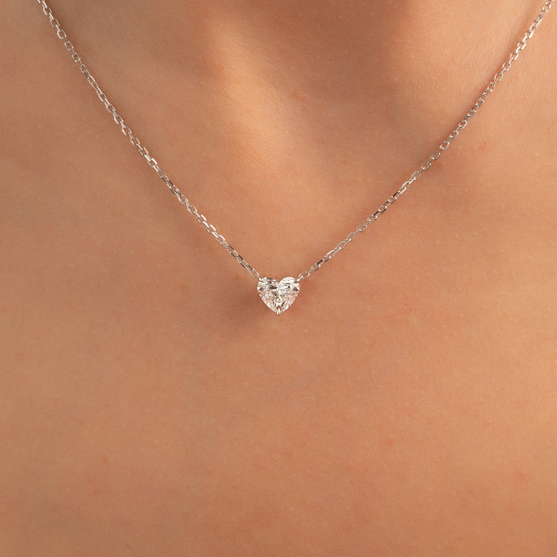 white :: 1 carat heart shaped diamond necklace crafted in white gold