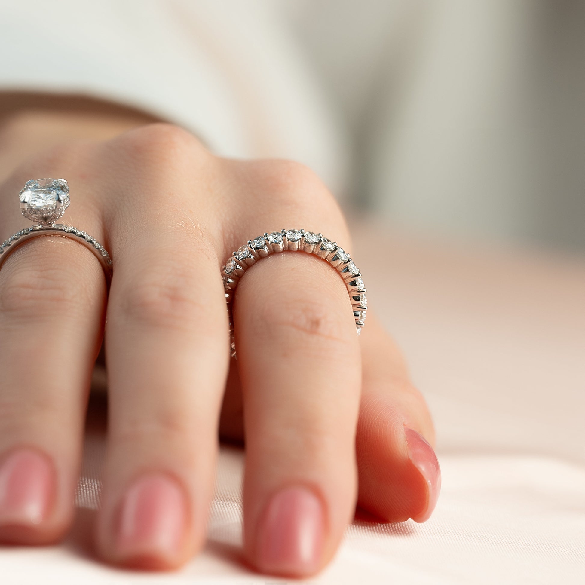 White :: IGI certified 2ct oval lab diamond eternity ring white gold classic full band
