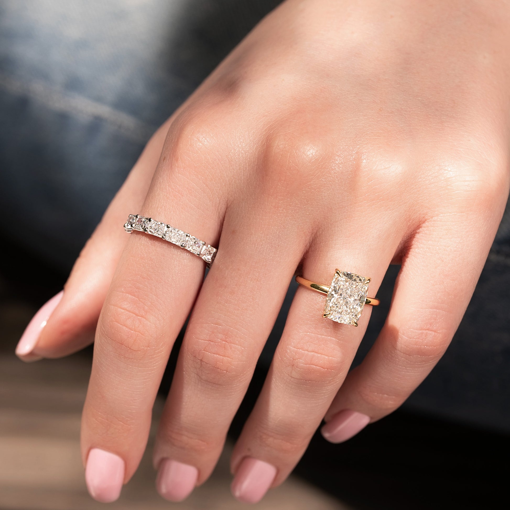 White :: IGI certified 4ct radiant lab diamond eternity ring white gold east west setting band