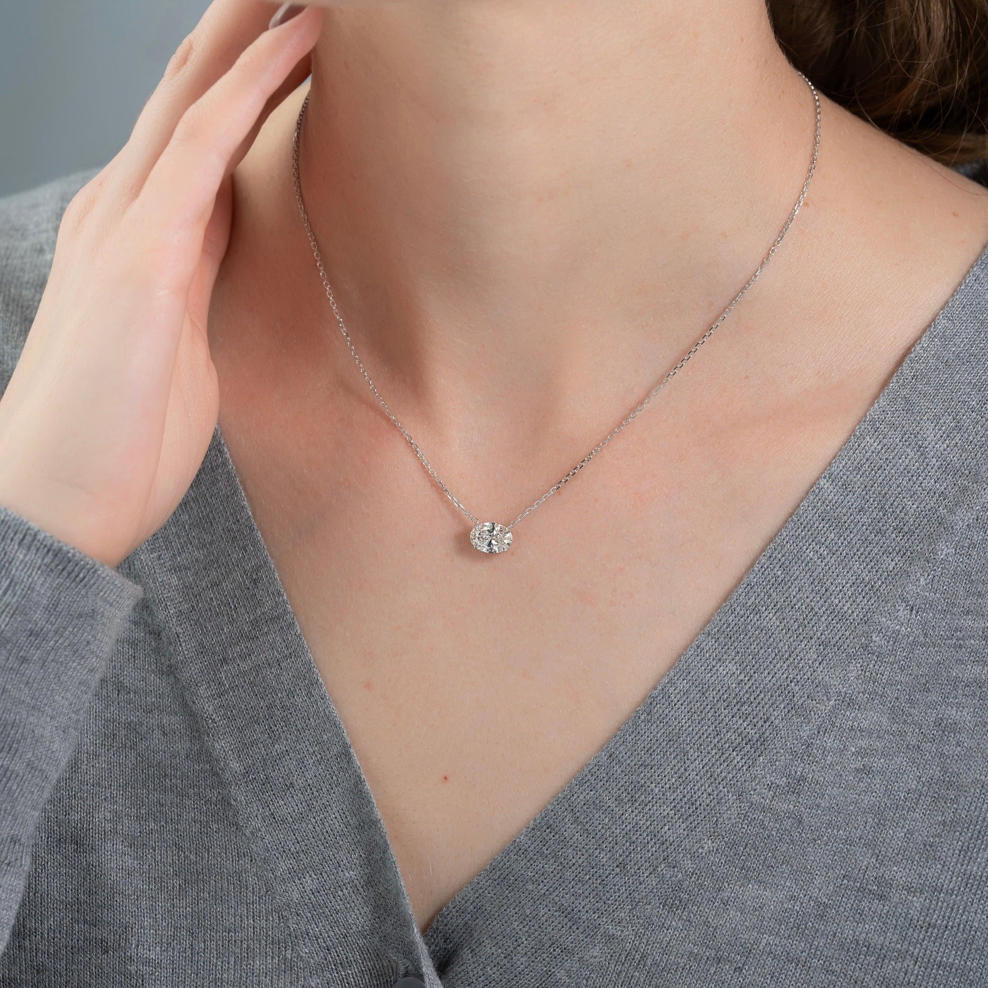 white :: refined white gold oval diamond necklace with exceptional brilliance