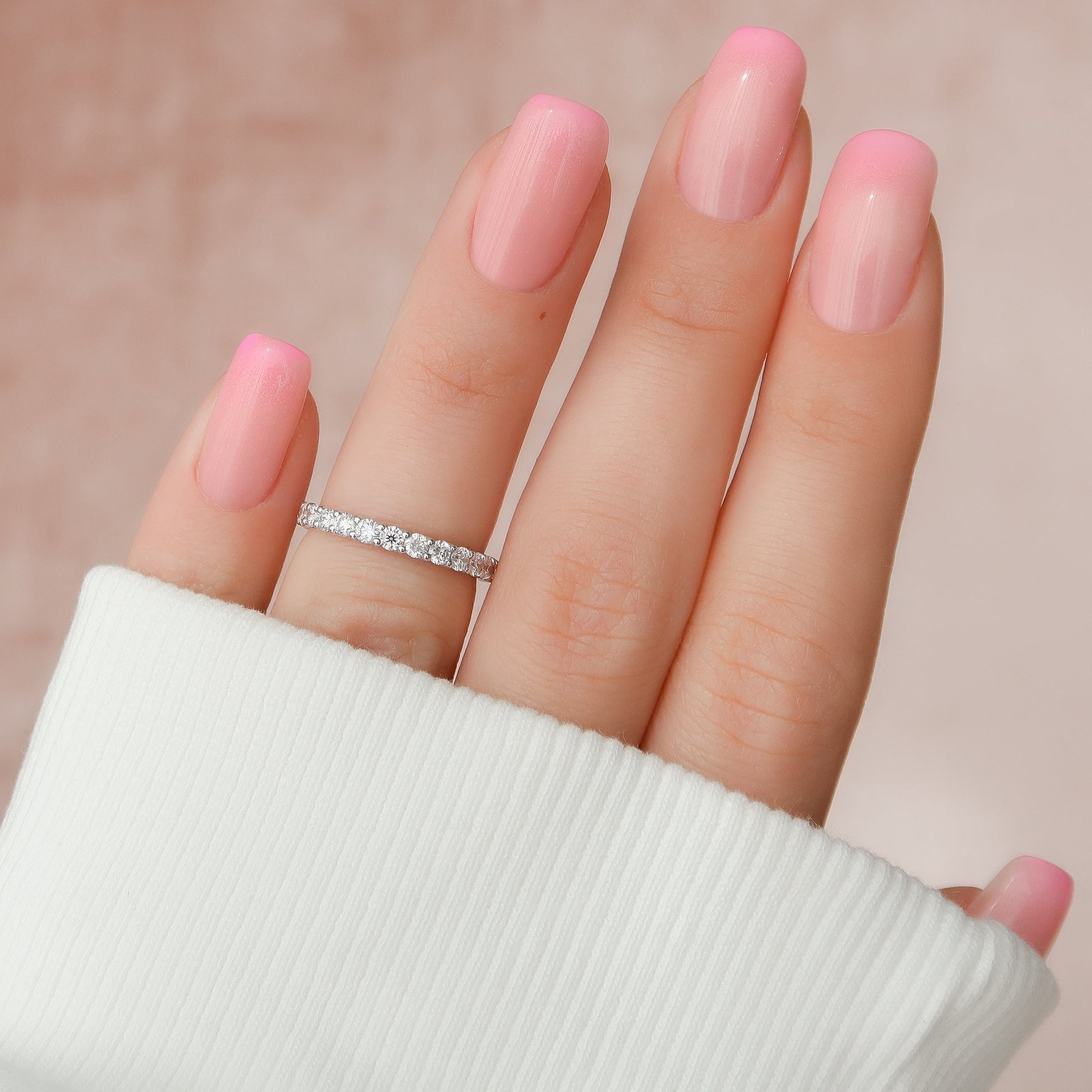 White :: close up 1.2ct round u prong lab grown diamond eternity ring white gold sparkle