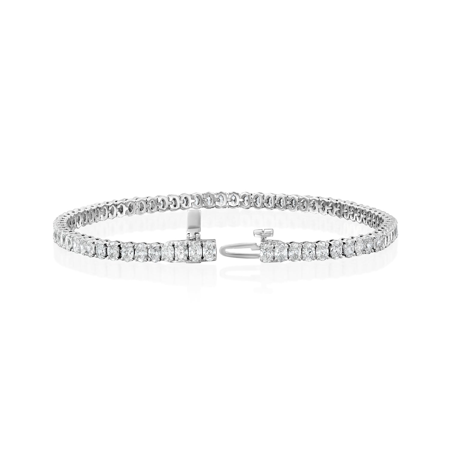 white :: 4ct oval brilliant lab grown diamond tennis bracelet four prong setting