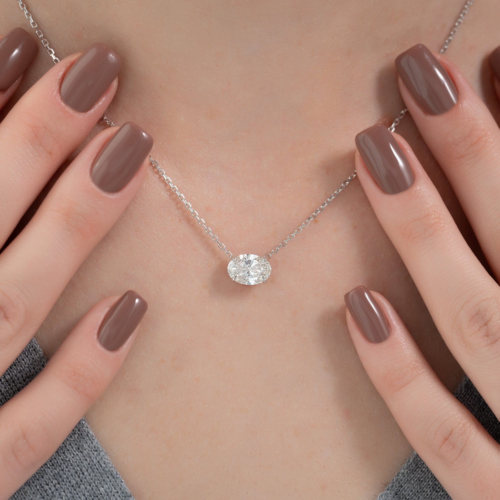 white :: minimalist oval lab diamond necklace designed for everyday luxury