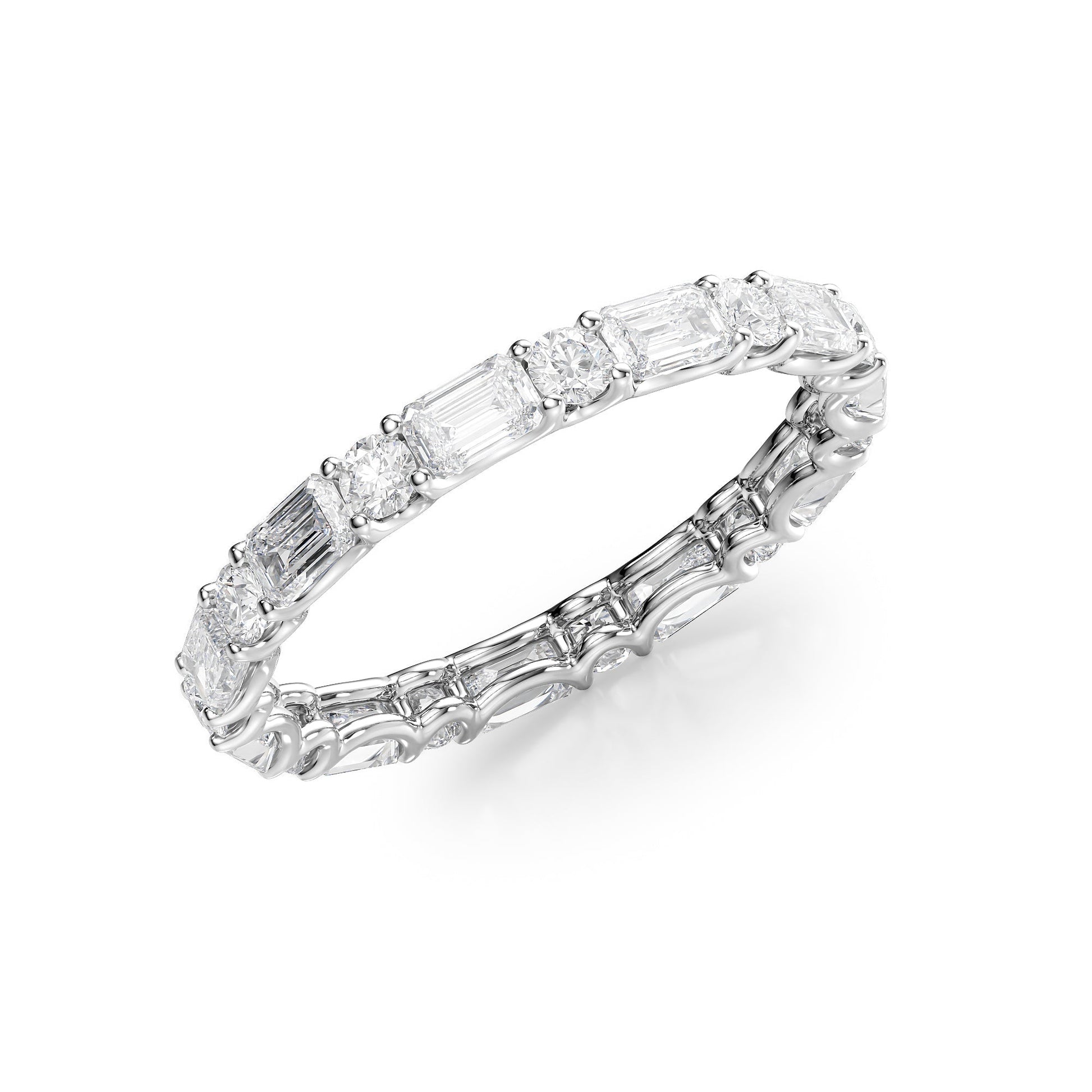 White :: close up 2ct alternating emerald and round lab grown diamond eternity ring white gold bold sparkle