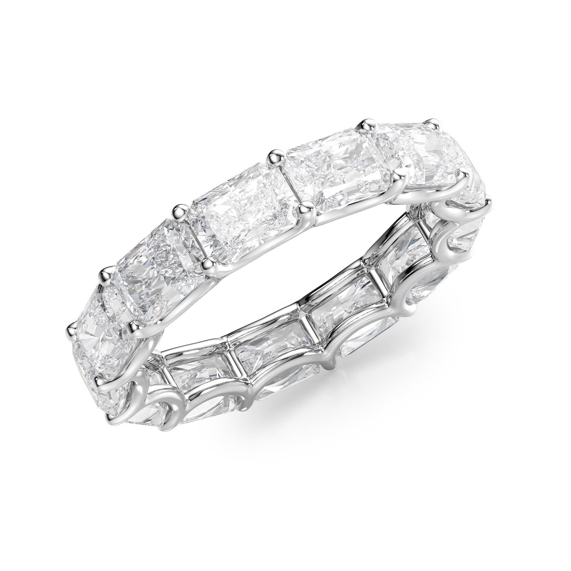 White :: close up 5ct east west radiant lab grown diamond eternity ring white gold bold brilliance