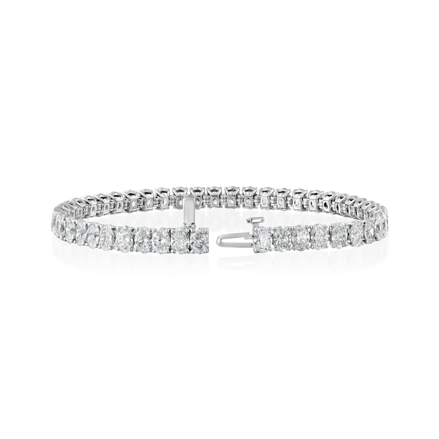 white :: 15ct oval brilliant lab grown diamond tennis bracelet four prong setting